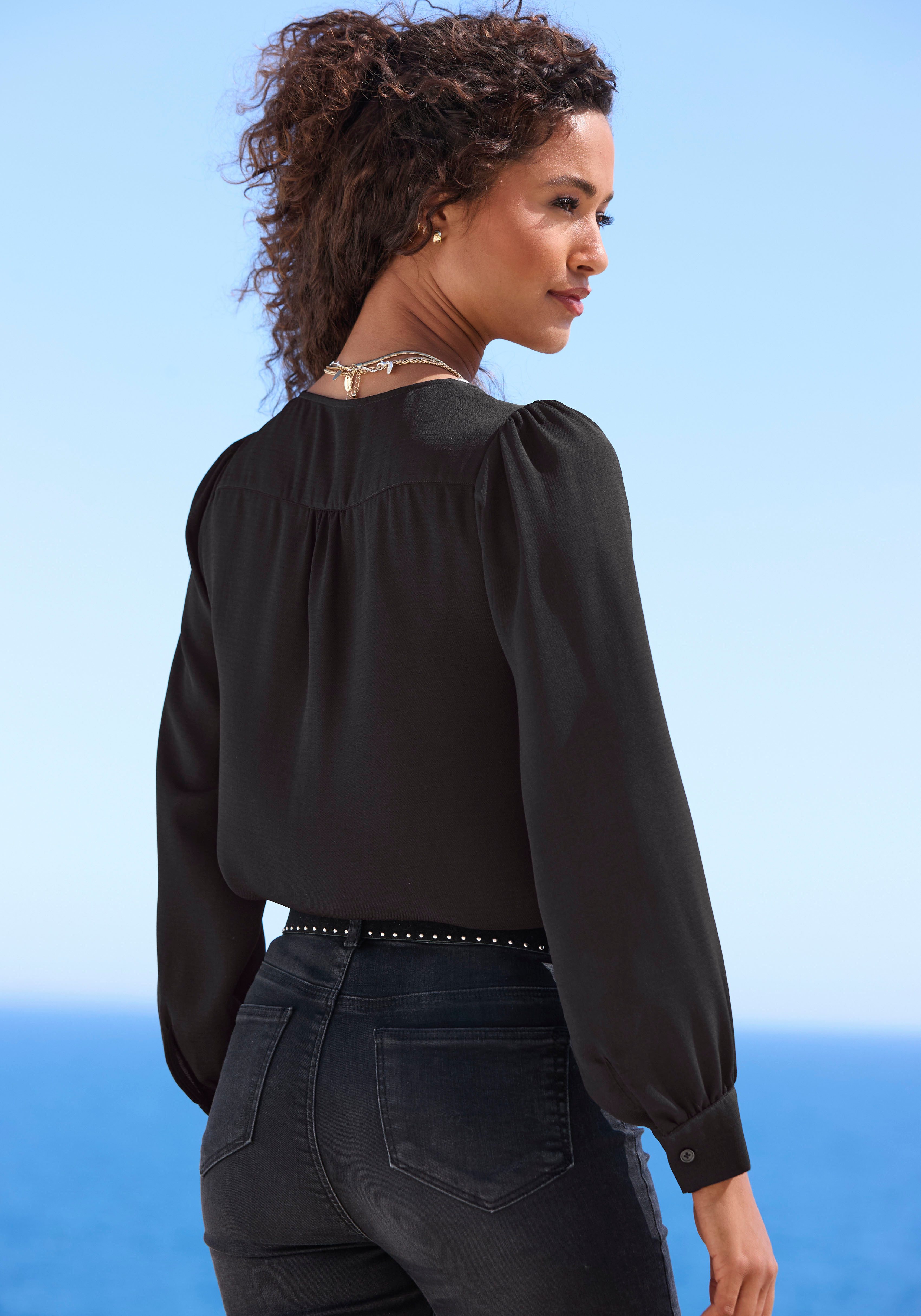 LASCANA Langarmbluse mit Reißverschlussdetail, elegante Damenbluse