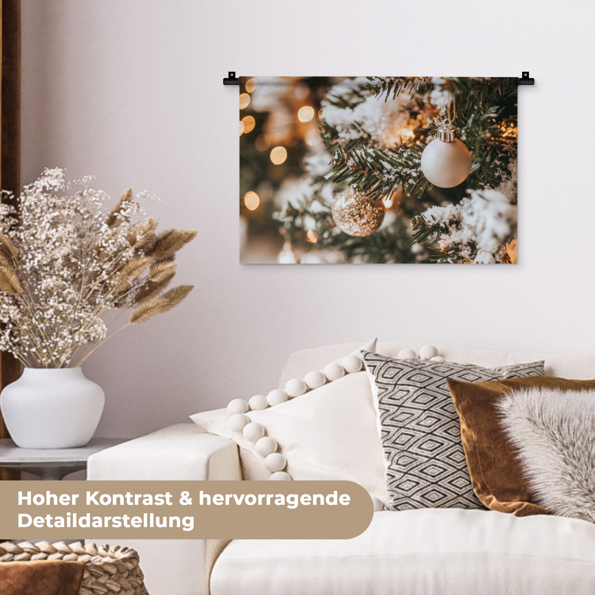 MuchoWow Wandteppich Weihnachten - Weihnachtsbaum - Winter - Innen - Schnee, Rechteckig, Höhe: 3 mm, Wandteppich für Wohnzimmer, Schlafzimmer, 60x40 cm