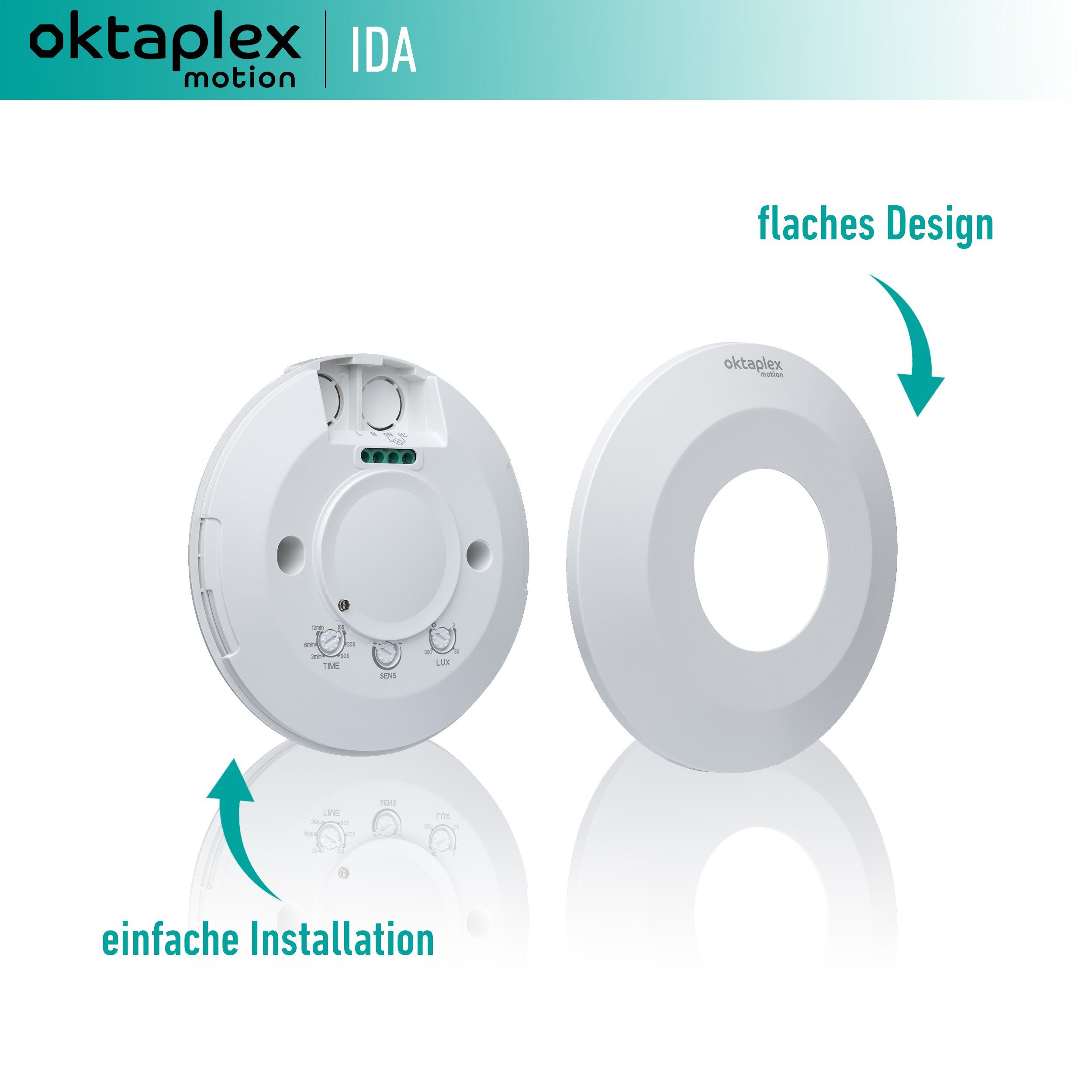 Oktaplex motion Bewegungsmelder weiß Deckenbewegungsmelder Reichweite sehr 2er 360° 2-16m HF-Sensor, flach Set Ida