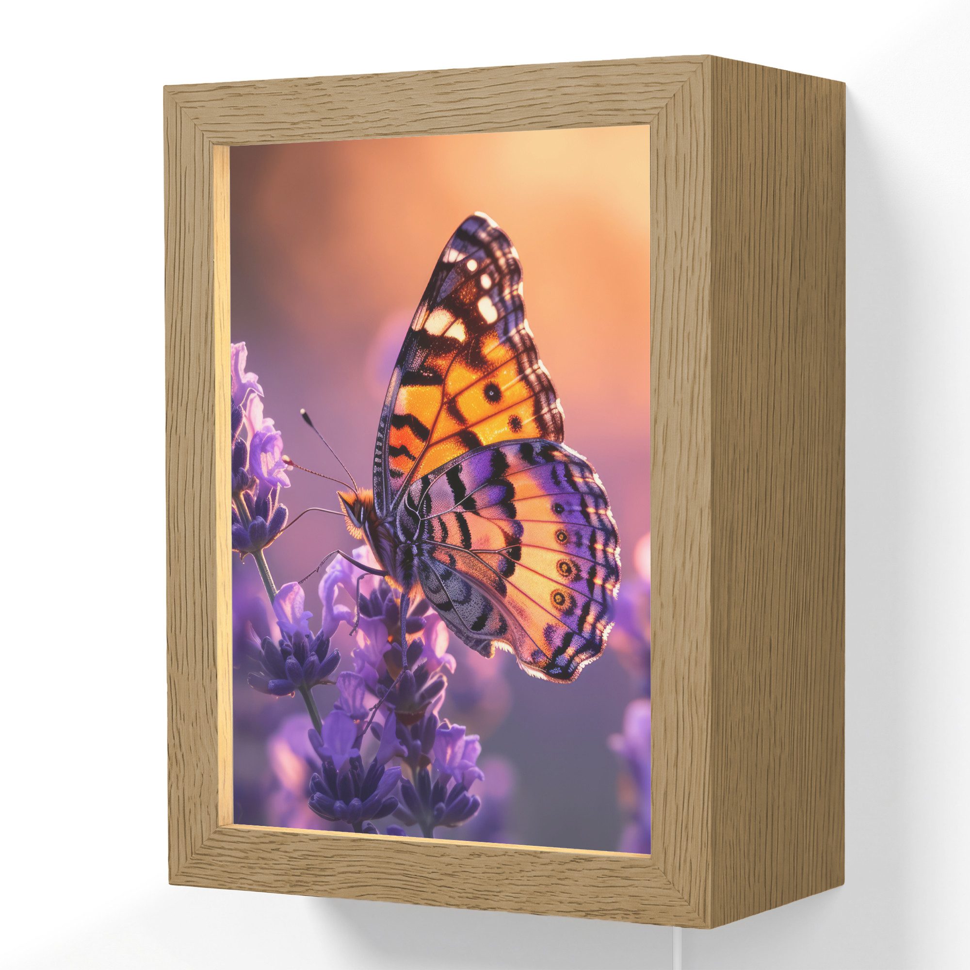 OnlyWow Wandleuchte Lightbox Blumen - Schmetterling - Lavendel - Blume - Natur, Dimmbar, Farbwechsel, LED, Warmweiß, Kaltweiß, Neutralweiß Einstellbar, Wandlampe Innen, Dimmbar, mit Kabel, LED, Beleuchtung, Wohnzimmer
