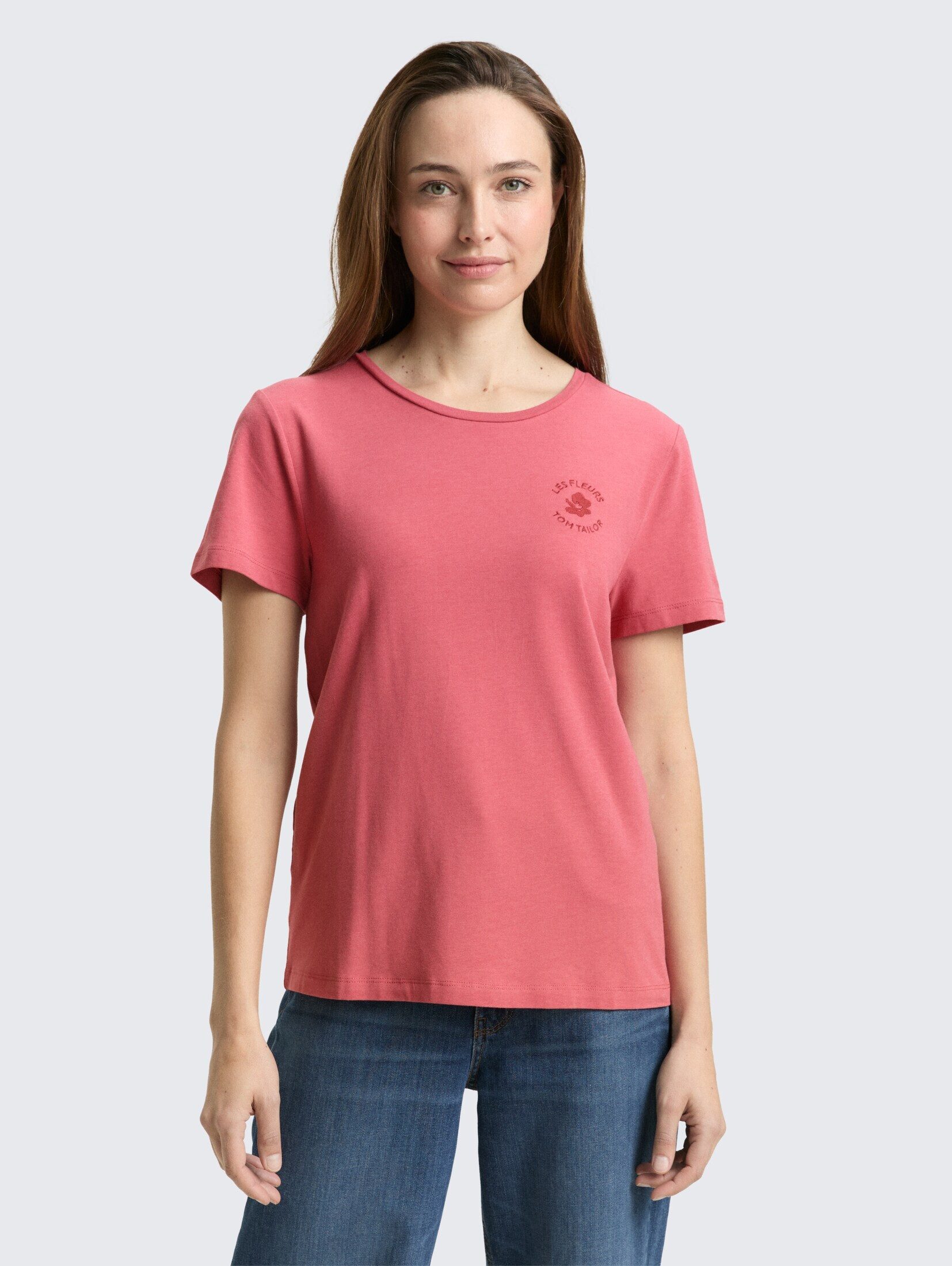 TOM TAILOR T-Shirt T-Shirt T-Shirt mit Blumen-Stickerei günstig online kaufen