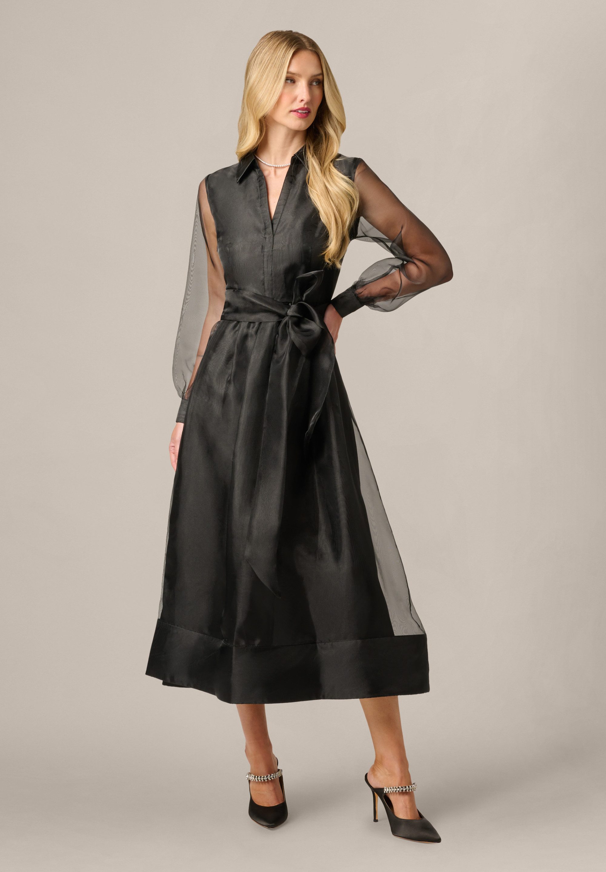 Adrianna Papell Shirtkleid Organza Ankle Shirtdress Klassisches und luftiges, transparentes knöchellanges Kleid