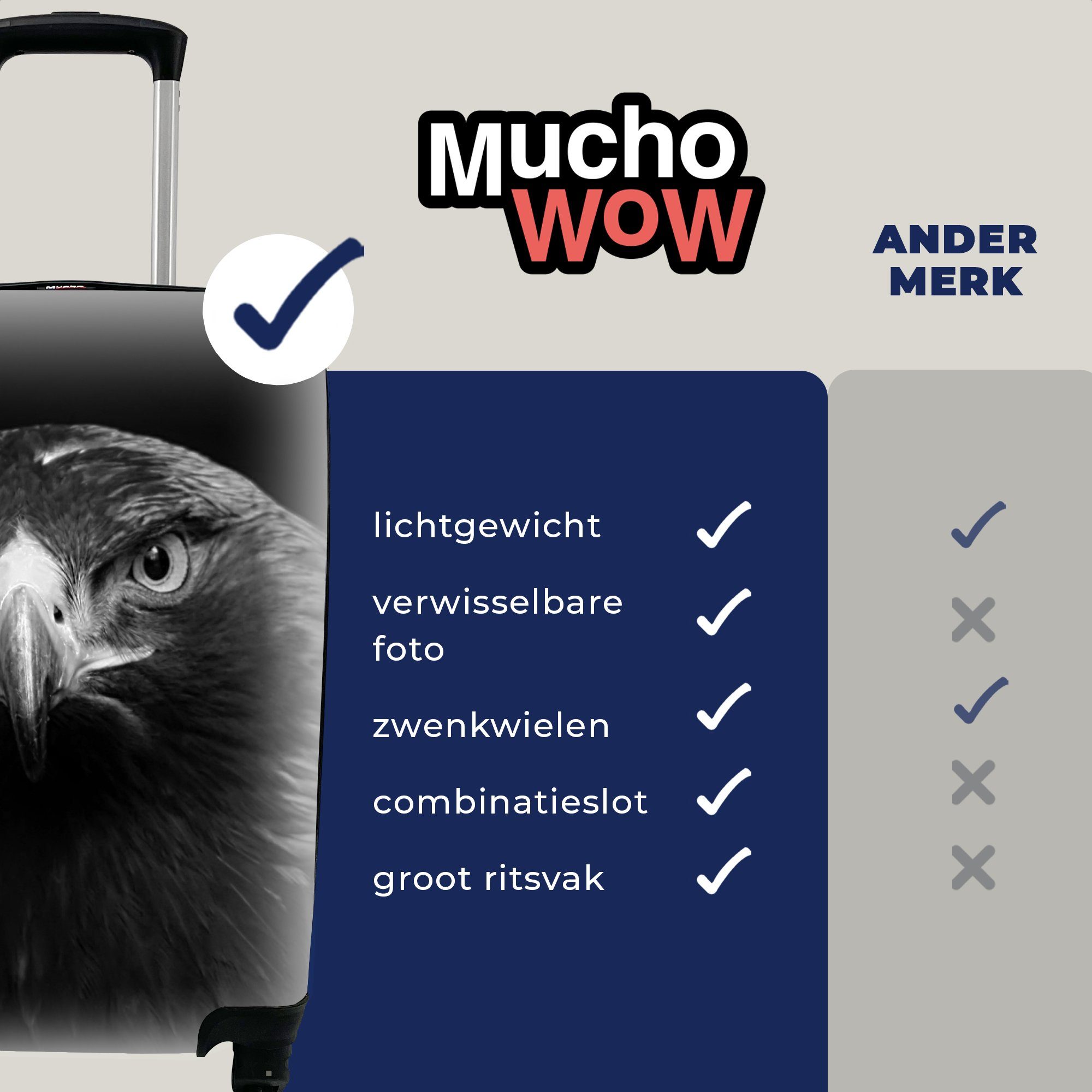 Rollen, Vogel - Trolley, Weiß, mit Schwarz Reisetasche - - 4 - Tiere Bussard MuchoWow Reisekoffer Handgepäck für Ferien, Handgepäckkoffer rollen,
