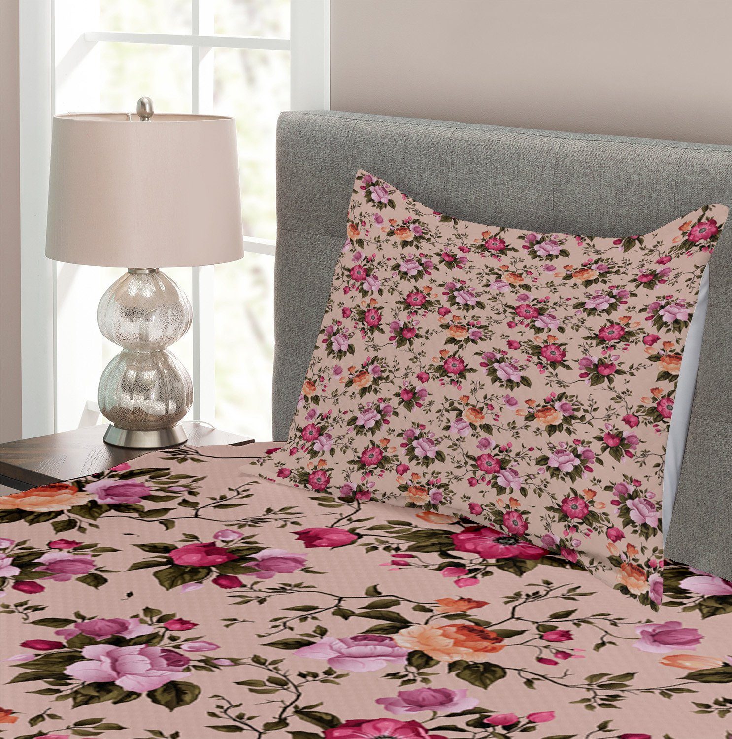Rose Kissenbezügen Blumenmuster mit Tagesdecke Abakuhaus, Blume Set Waschbar, mit