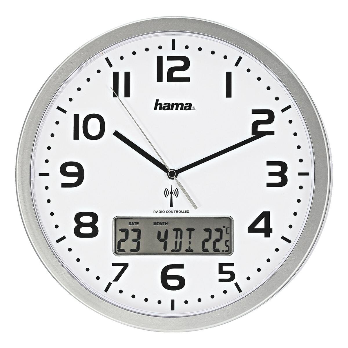 Hama Funkwanduhr Extra (mit digitaler 30 Kalender-/ Ø cm) Temperaturanzeige