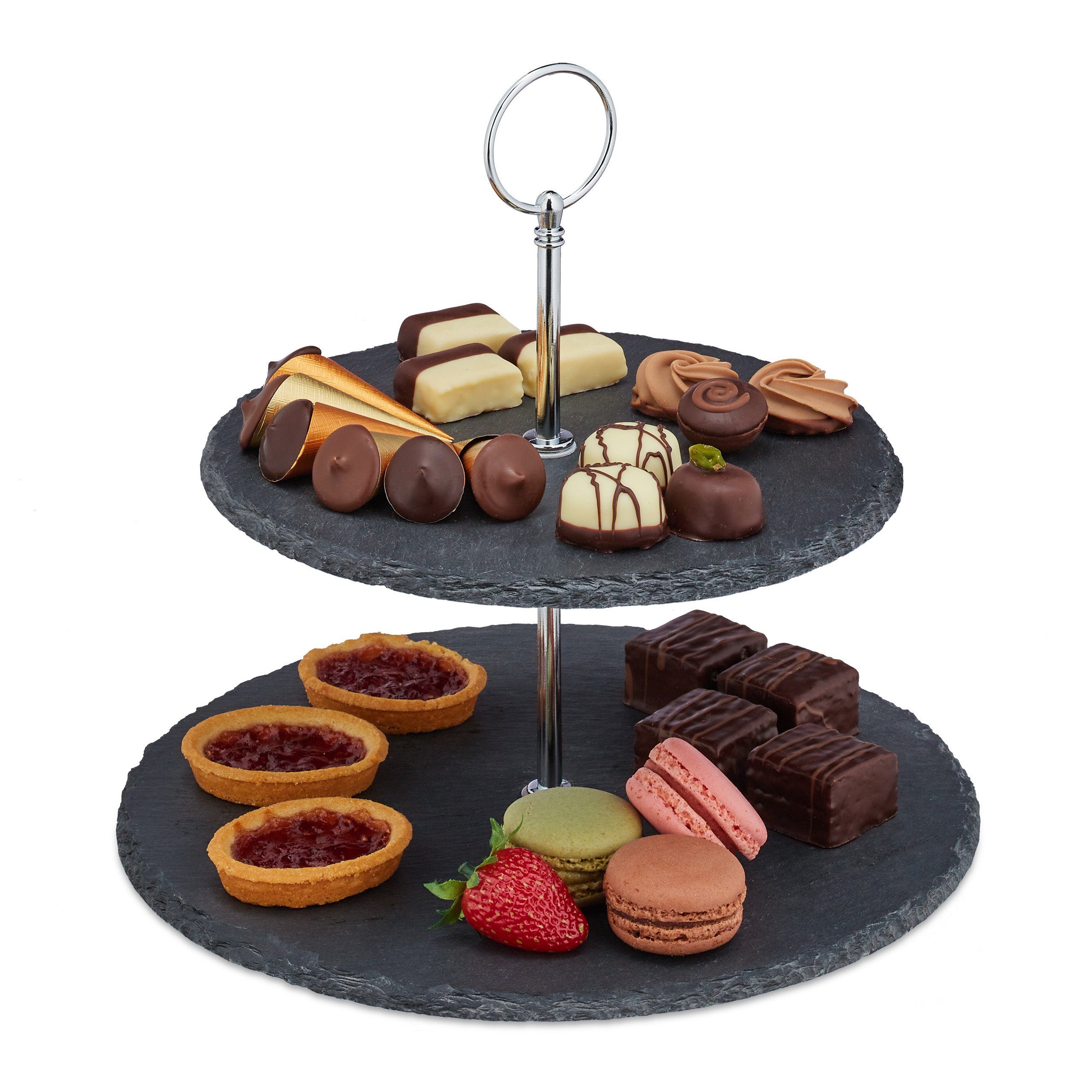 relaxdays Etagere Schiefer 2 Etage, Schiefer