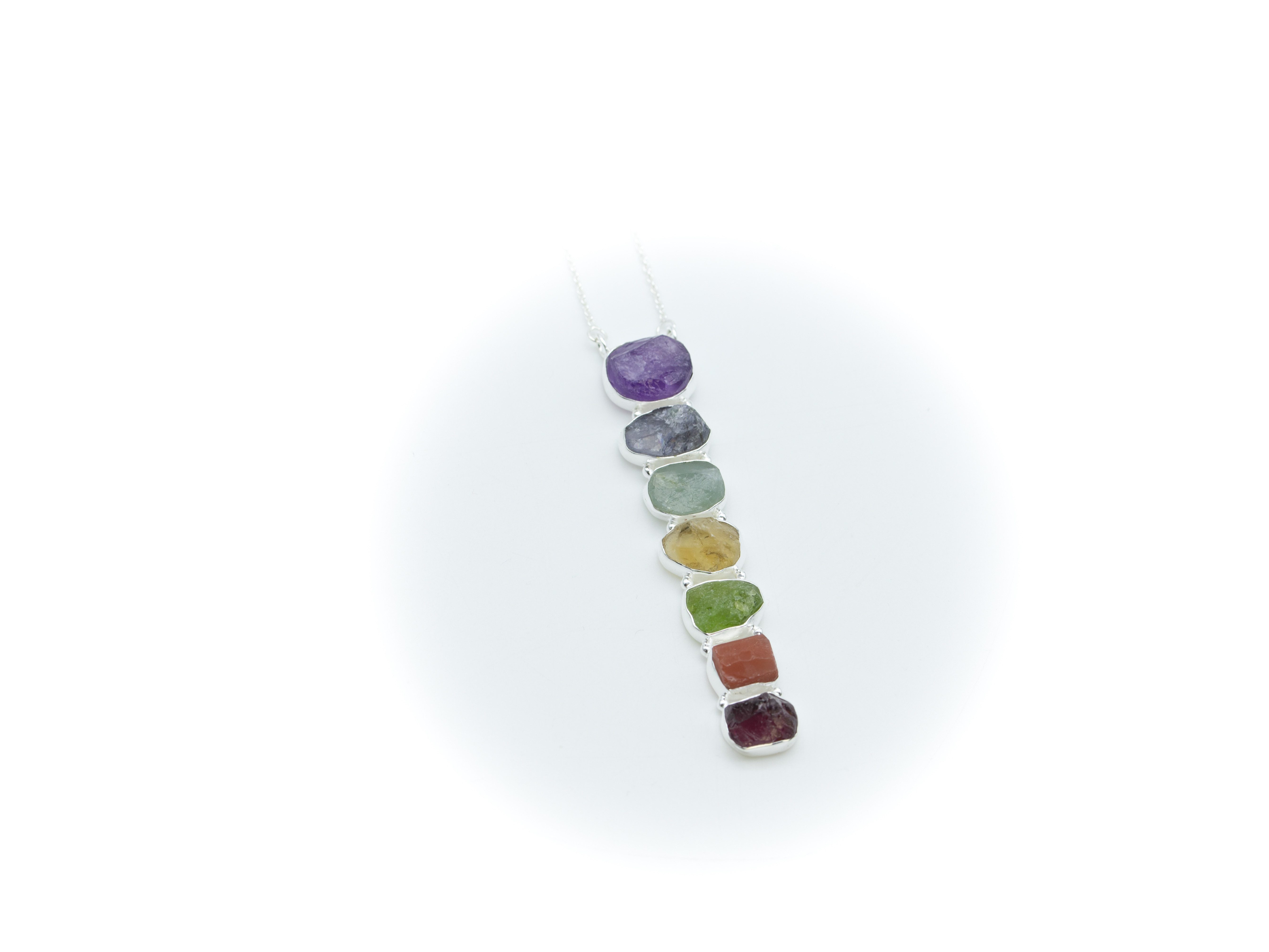 Aurelie Kette mit Anhänger Silber Halskette mit Chakra Anhänger, 7 Edelsteine Kette