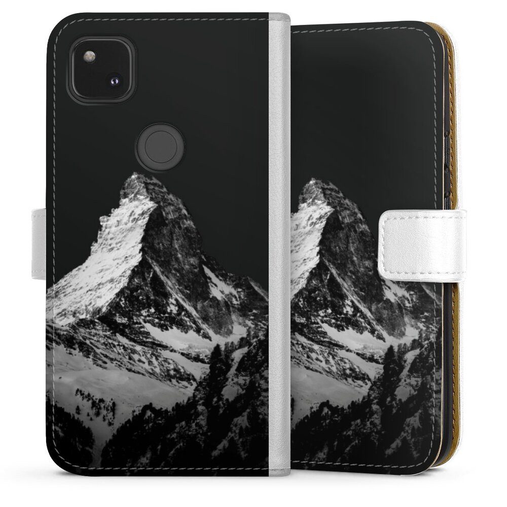 DeinDesign Handyhülle Berg Schnee Alpspitze Snow Capped Mountains Grayscale, Google Pixel 4a Hülle Handy Flip Case Wallet Cover Handytasche Leder