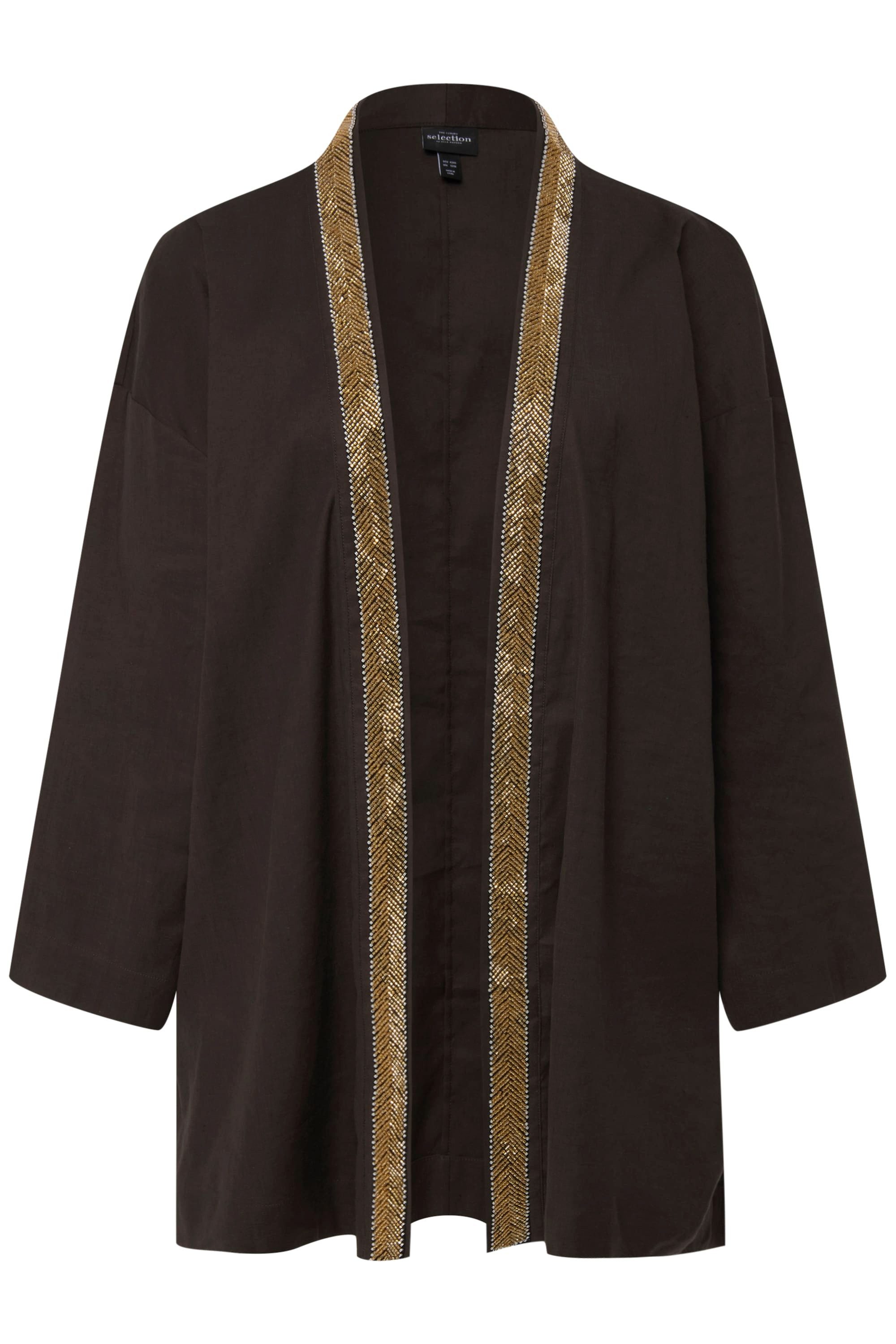 Ulla Popken Kimono Kimono-Jacke Schalkragen Leinenmix günstig online kaufen