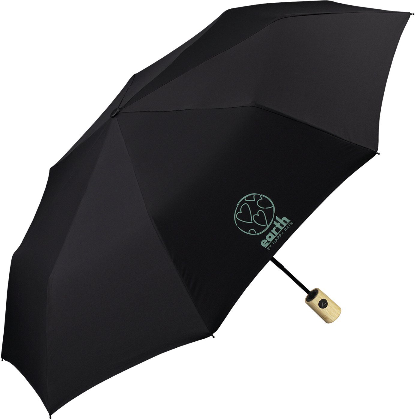 RAIN Auf-Automatik, Umwelt Taschenregenschirm etwas Earth schwarz nachhaltiger tun HAPPY für gut - die geschützt Schirm mit
