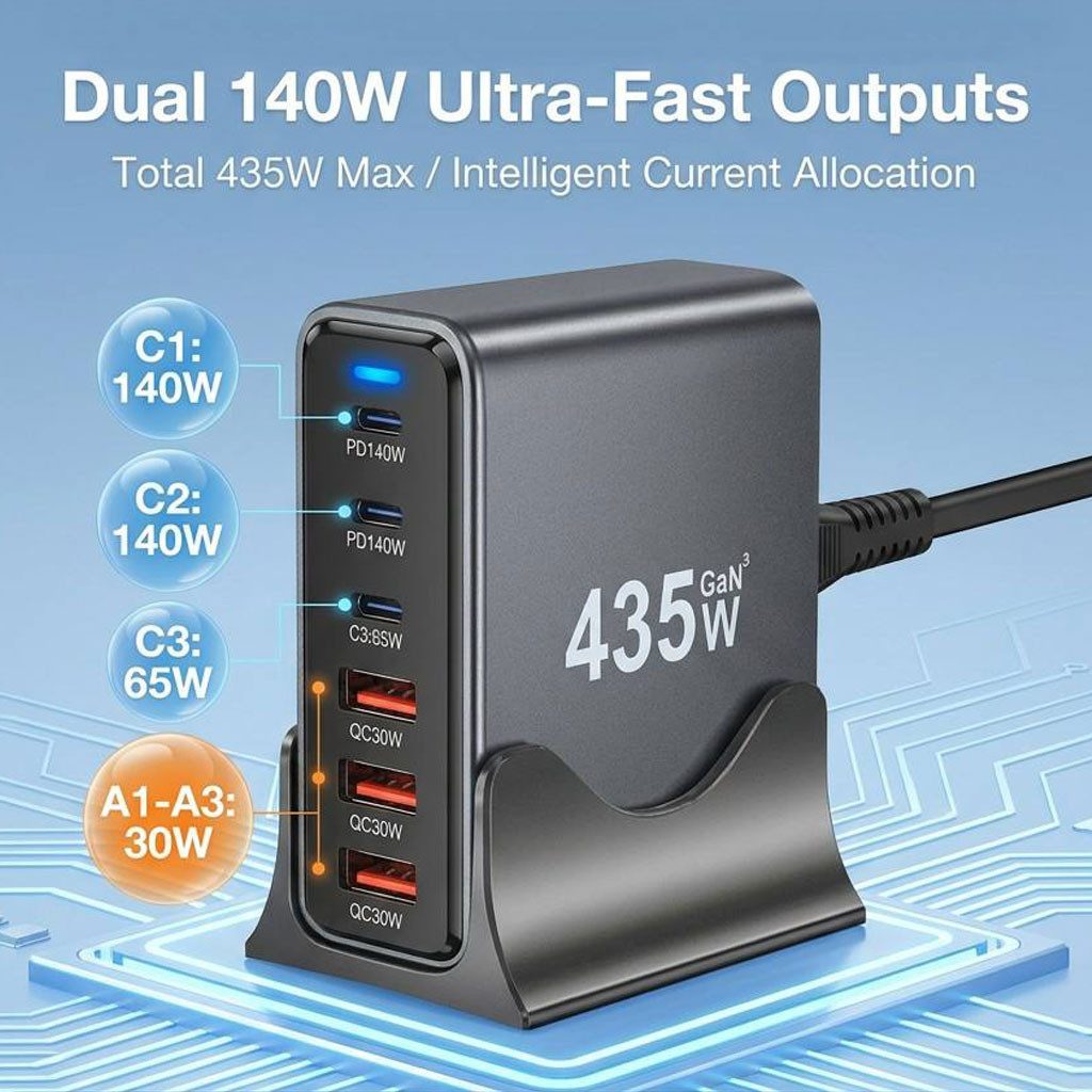 keepdrum keepdrum USB-Schnell-Ladestation YMX435 6 Anschlüsse Ladestation (Desktop-Ladestation, Fast-Charger, Leistungsstarke USB-Ladestation für 6 Geräte)