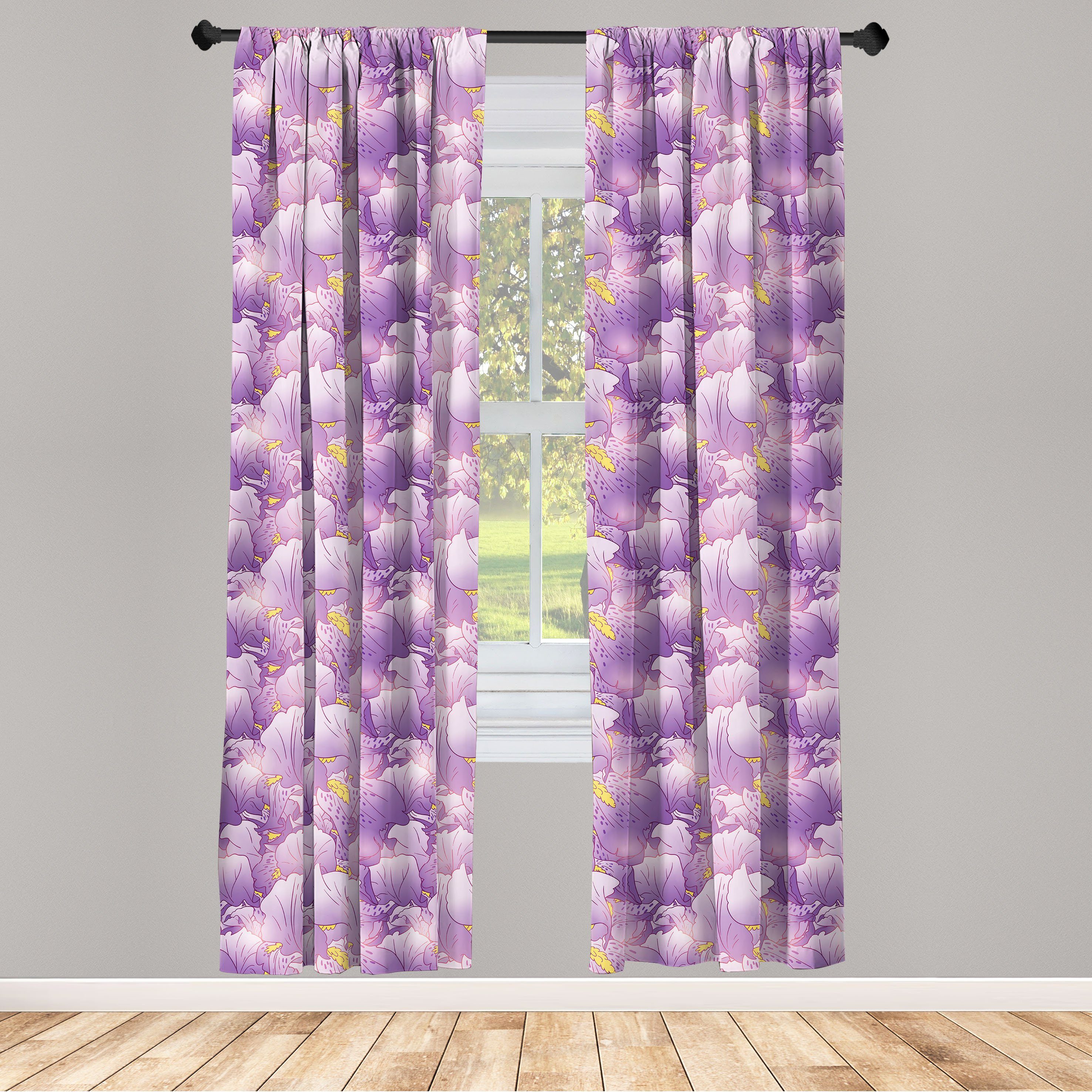 Gardine Vorhang für Wohnzimmer Schlafzimmer Dekor, Abakuhaus, Microfaser, Blumen Effekt Iris-Blumen