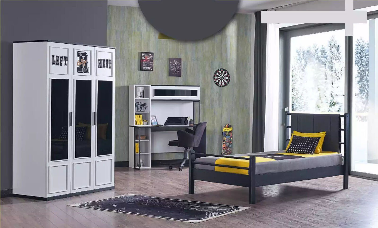 JVmoebel Kinderbett, Bett Kinderzimmer Luxus Betten Möbel Schwarz Gelbes Betten