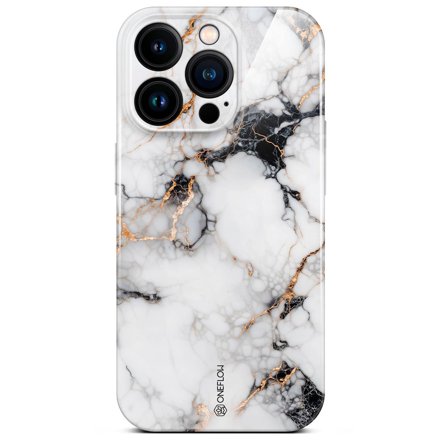 ONEFLOW Handyhülle für iPhone 16 Pro Hülle Marmor Bliss Cover Weiß Gold 6,3 Zoll, Handy Schutz Backcover Handytasche Case Schutzhülle mit Kameraschutz