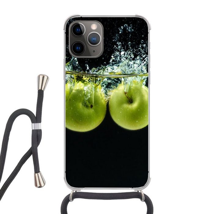 MuchoWow Handyhülle Äpfel - Obst - Wasser - Schwarz - Grün Handyhülle Telefonhülle Apple iPhone 12 Pro Max