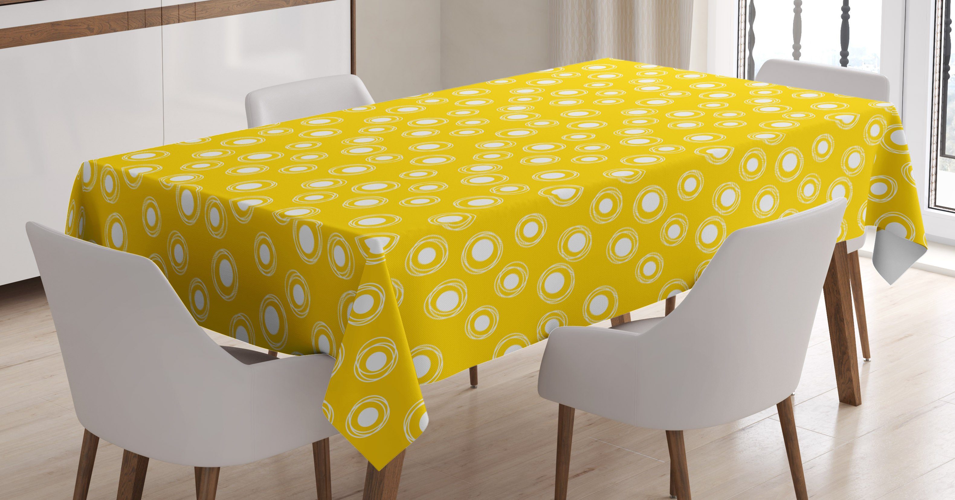 Abakuhaus Tischdecke Farbfest Waschbar Für den Außen Bereich geeignet Klare Farben, Gelb und Weiß Round Spots