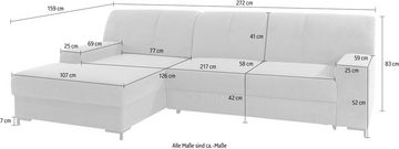 DOMO collection Ecksofa Ledas L-Form, mit extrabreiten Armteilen, wahlweise mit Bettfunktion