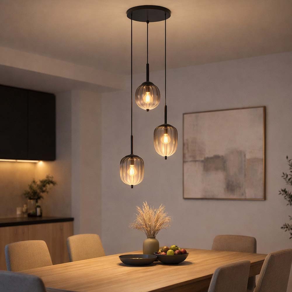 GLOBO LIGHTING Pendelleuchte, Leuchtmittel nicht inklusive, Hängeleuchte Esstischlampe Pendellampe Rauchglas Wohnzimmerlampe 120cm