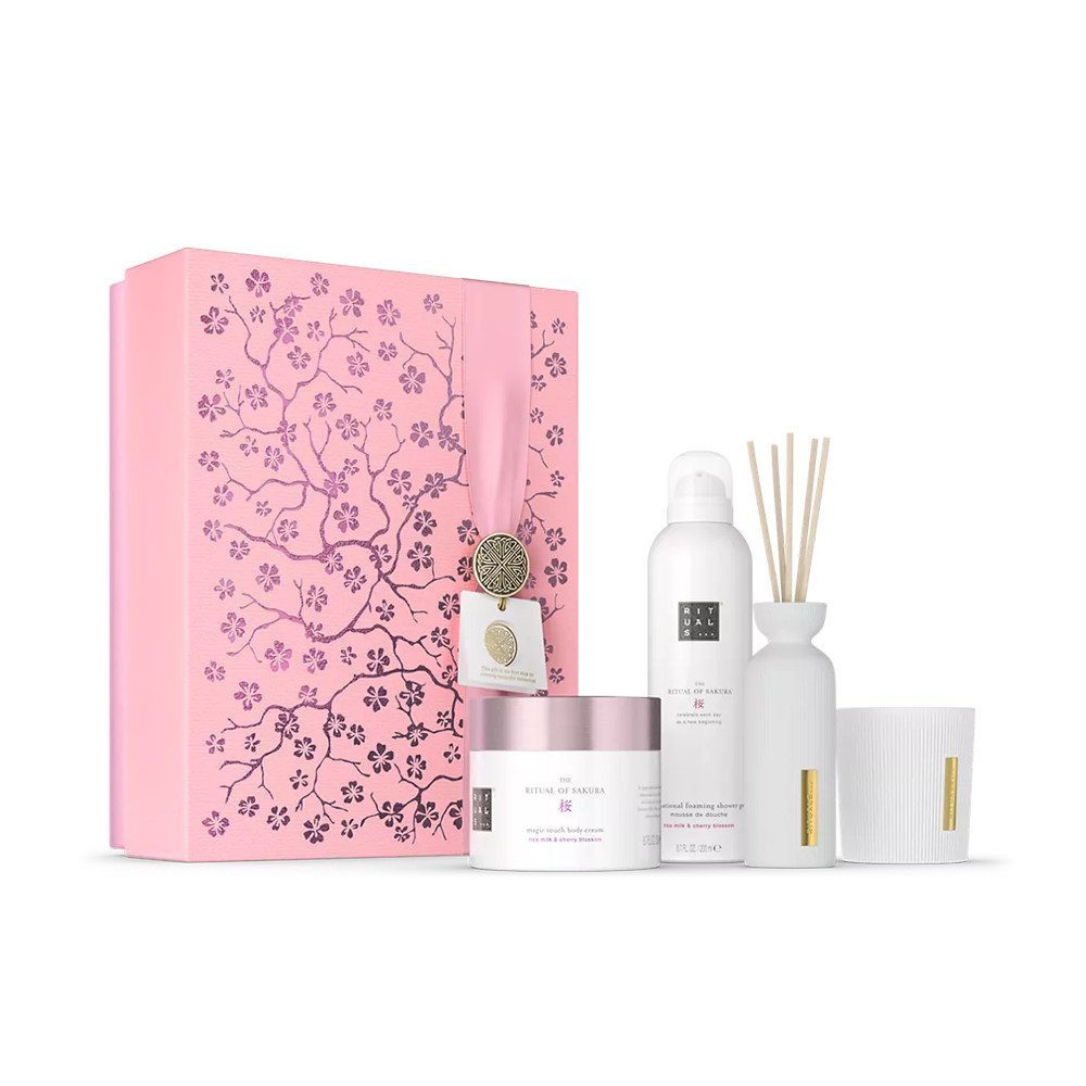Rituals Pflege-Geschenkset Luxus-Pflegeset Limited Edition Sakura Geschenkset L 2025, 4-tlg., 4-teiliges Pflegeset mit Creme, Duschschaum, Kerze & Duftstäbchen