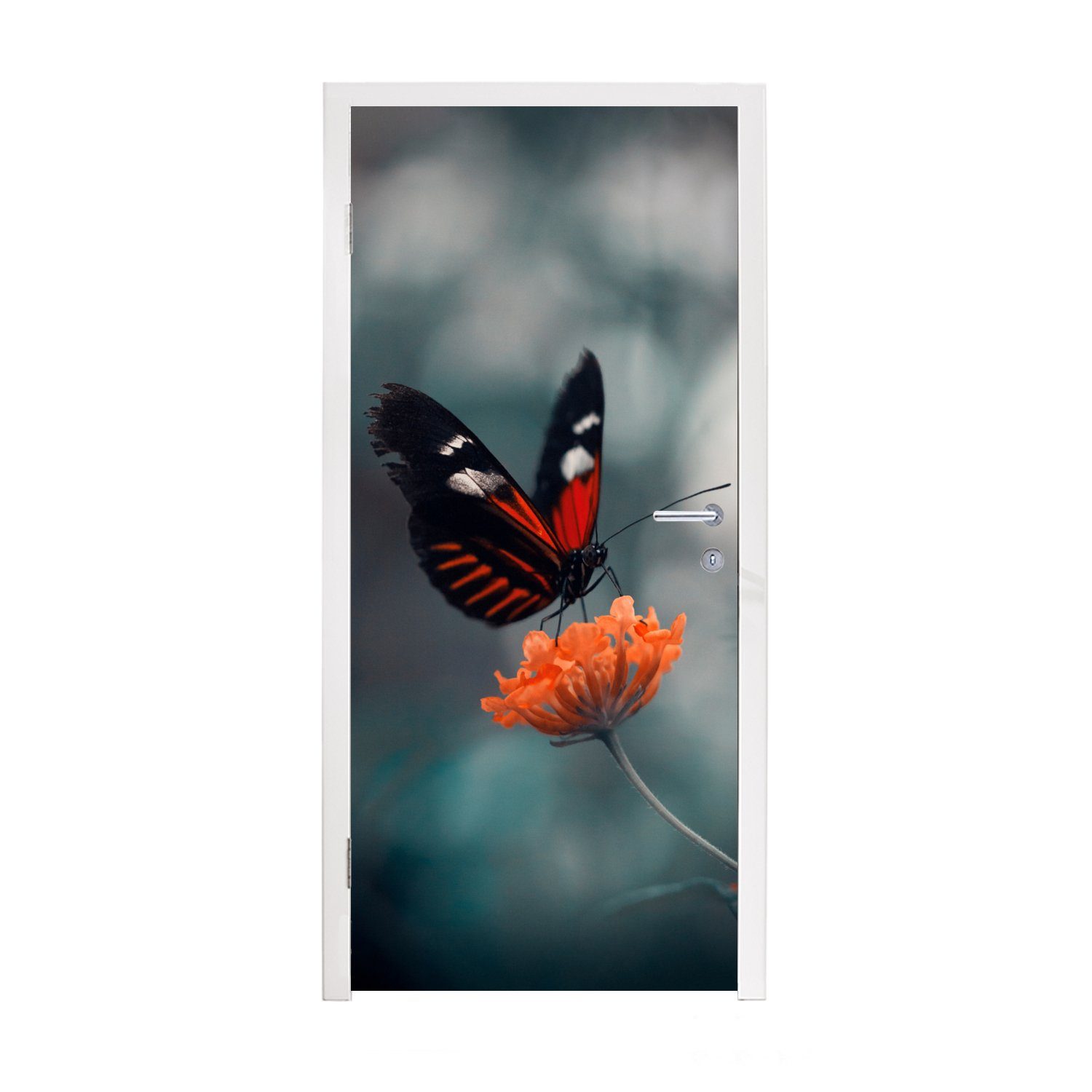 Matt, MuchoWow Türtapete Tür, Insekt, für Schmetterling St), - bedruckt, cm - Fototapete Türaufkleber, Blume 75x205 (1