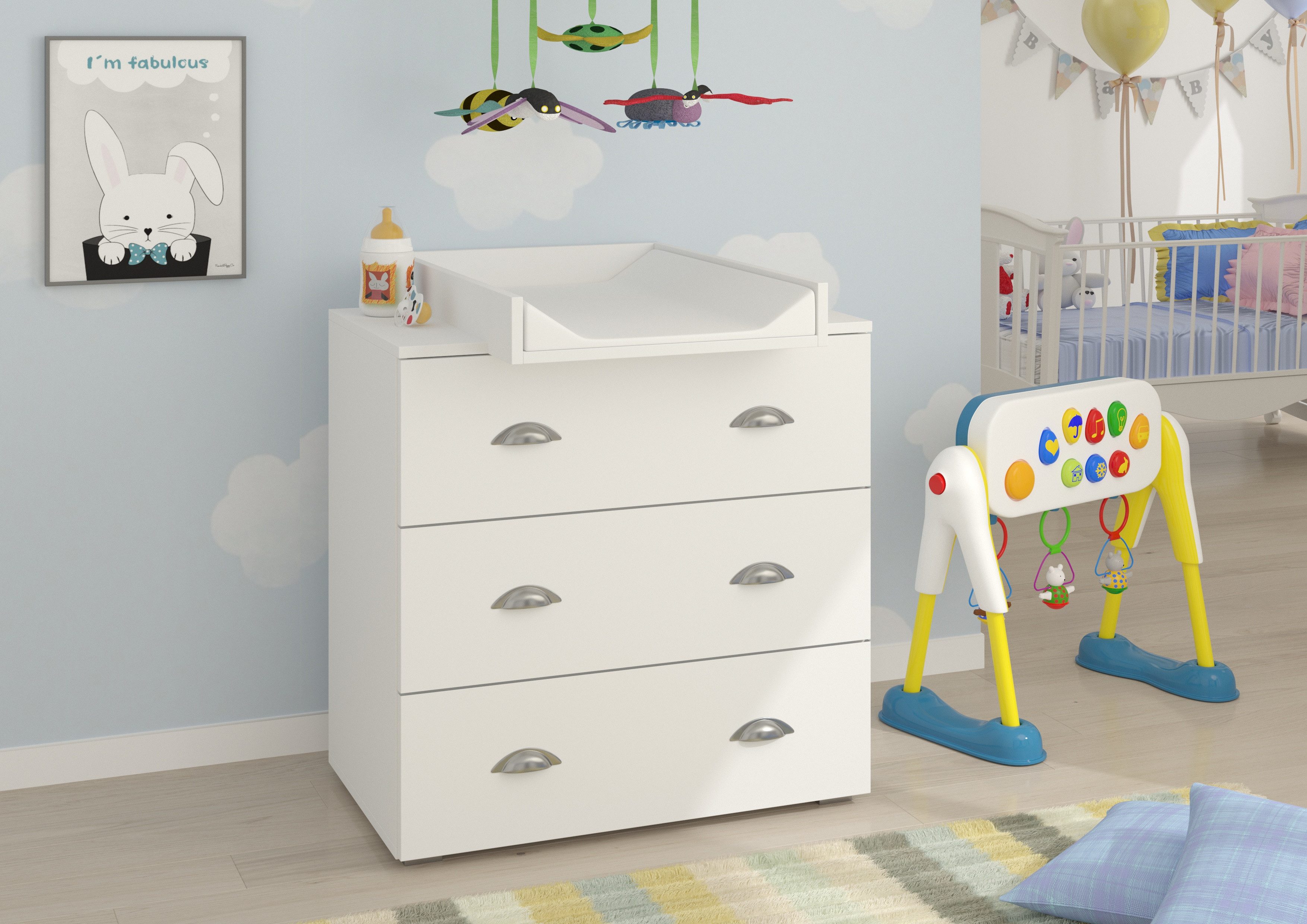 Raumhirsch Furniture Kommode Sideboard, Lowboard, Wohnmöbel (Maße: 80 x 71,8 x 90 (H) cm, 3 Schubladen), Wickelaufsatz, Baby Geeignet, Belastbar bis 11 kg