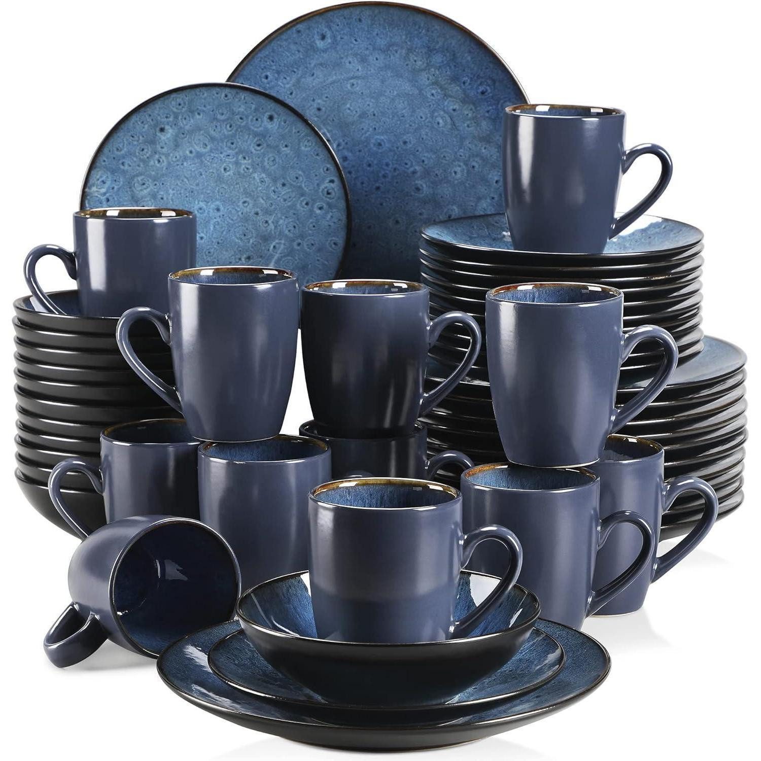LuxusKollektion Kombiservice 48-teiliges Tafelservice Steinzeug BUBBLE Kombiservice Blau