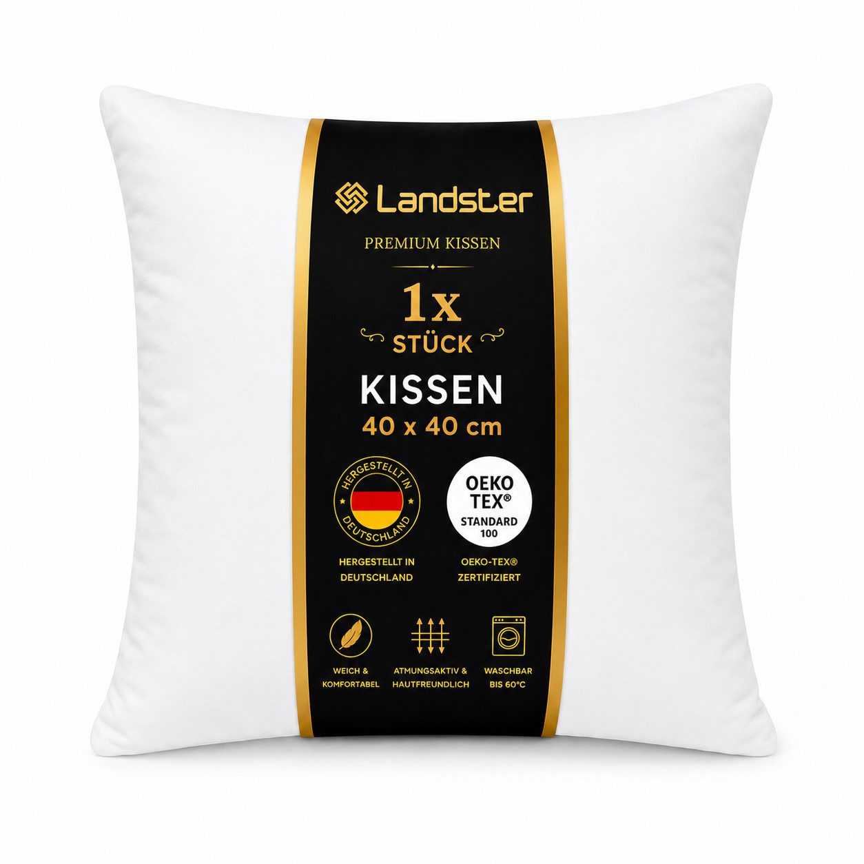 Landster Baumwollkissen Kopfkissen Hotelkissen Schlafkissen Hotelqualität, Füllung: 100% Polyester, Bauchschläfer, Rückenschläfer, Seitenschläfer, Reißverschluss für Füllung-waschbar, Hergestellt in Deutschland
