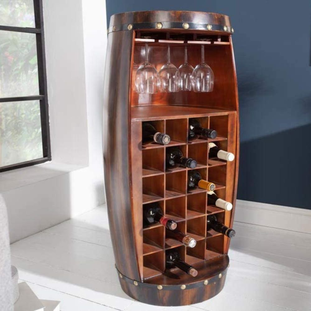 LebensWohnArt Weinregal Flaschenregal BOTELLA 97cm braun Weinfass Pienienholz