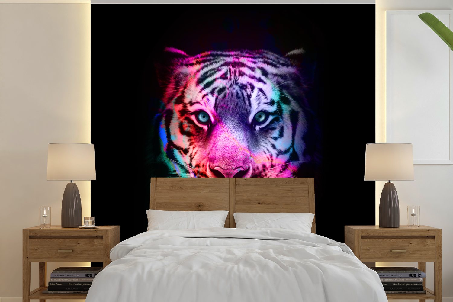 MuchoWow Fototapete Tiger - Farbe - Tiere, Matt, bedruckt, (5 St), Vinyl Tapete für Wohnzimmer oder Schlafzimmer, Wandtapete