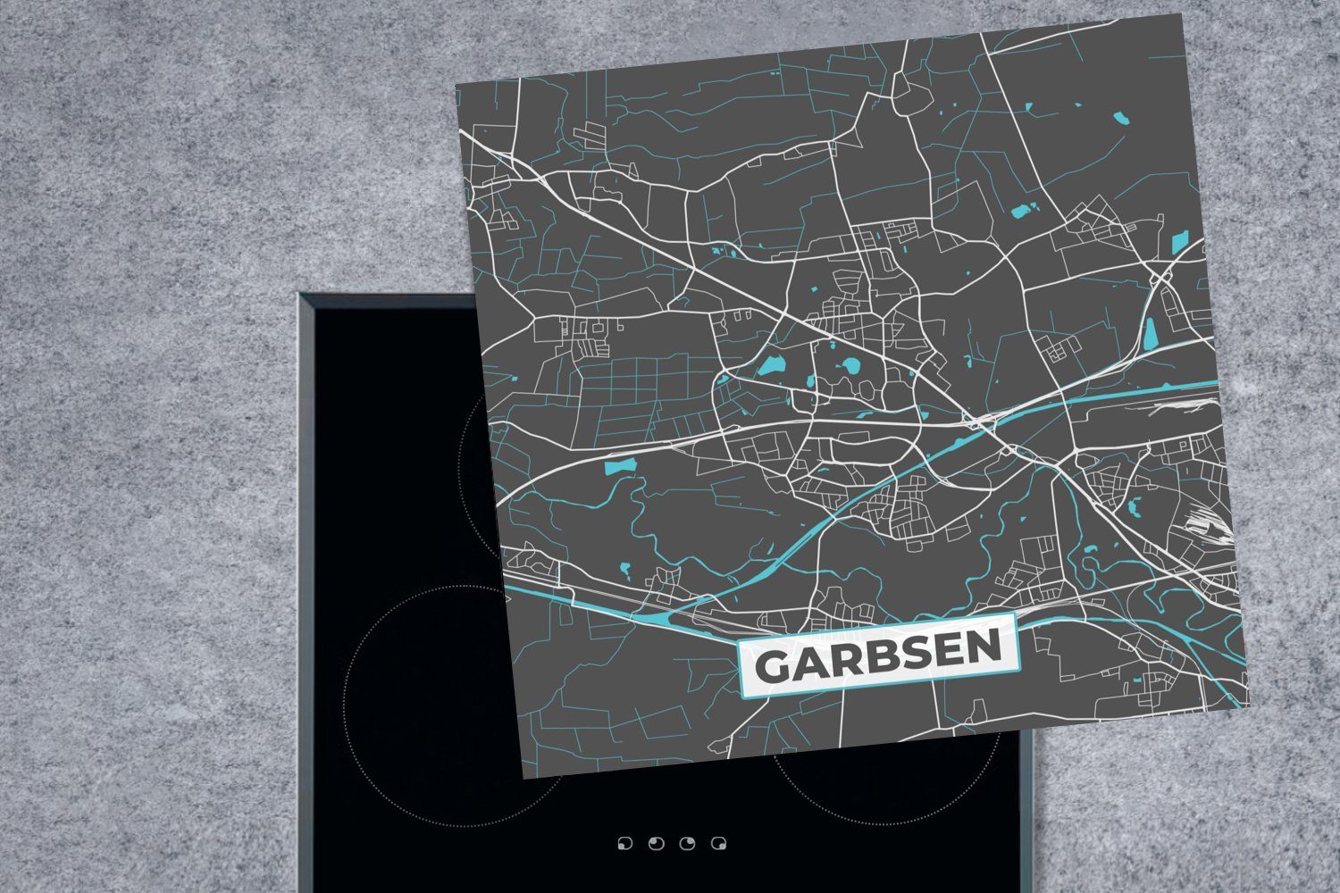 MuchoWow Herdblende-/Abdeckplatte Karte - Ceranfeldabdeckung, für Deutschland - - Garbsen (1 - Blau, 78x78 küche cm, tlg), Arbeitsplatte Vinyl, Stadtplan