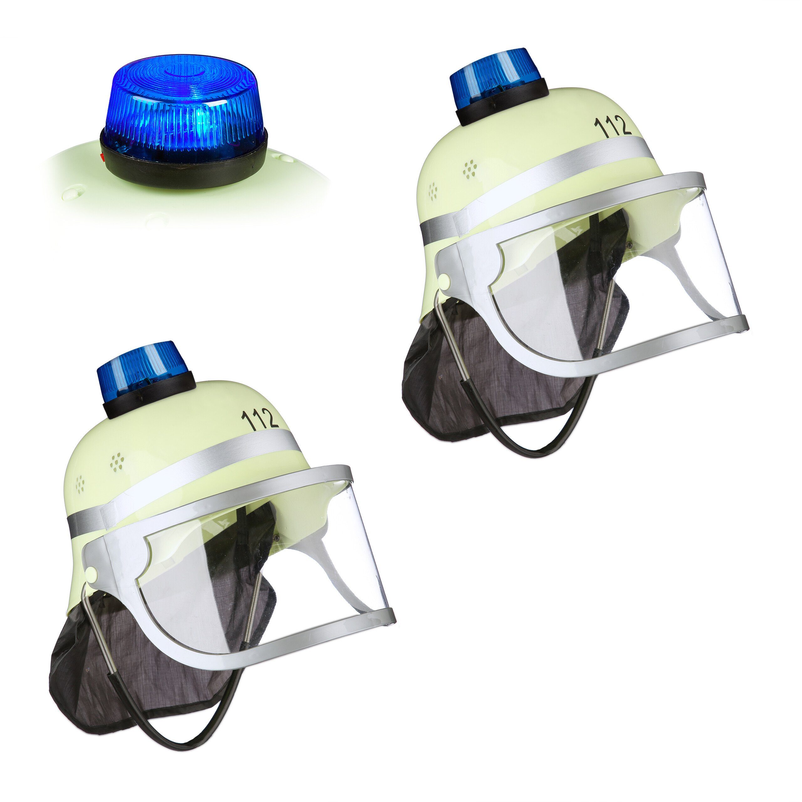 mit Blaulicht 2er Feuerwehrhelm relaxdays Set Feuerwehrhelm