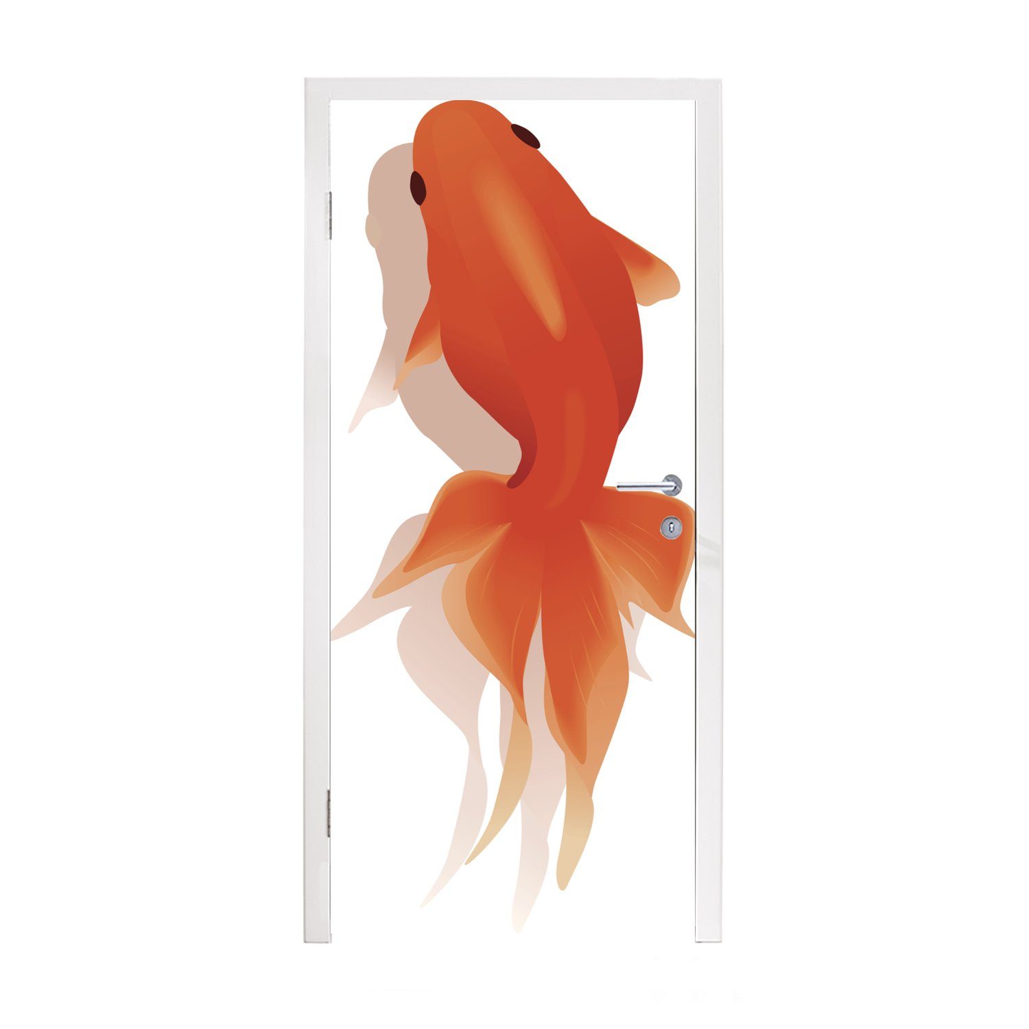 MuchoWow Türtapete Eine Illustration eines schwimmenden Goldfisches, Matt, bedruckt, (1 St), Fototapete für Tür, Türaufkleber, 75x205 cm