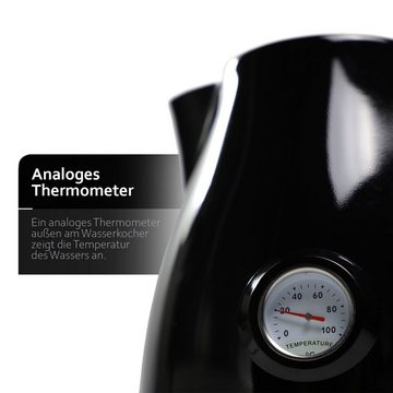 Impolio Wasser-/Teekocher Retro-Serie, 1,7 L, analoger Thermometer, schwarz, 2200 W, TÜV & GS geprüfte Sicherheit, BPA-freie Teile