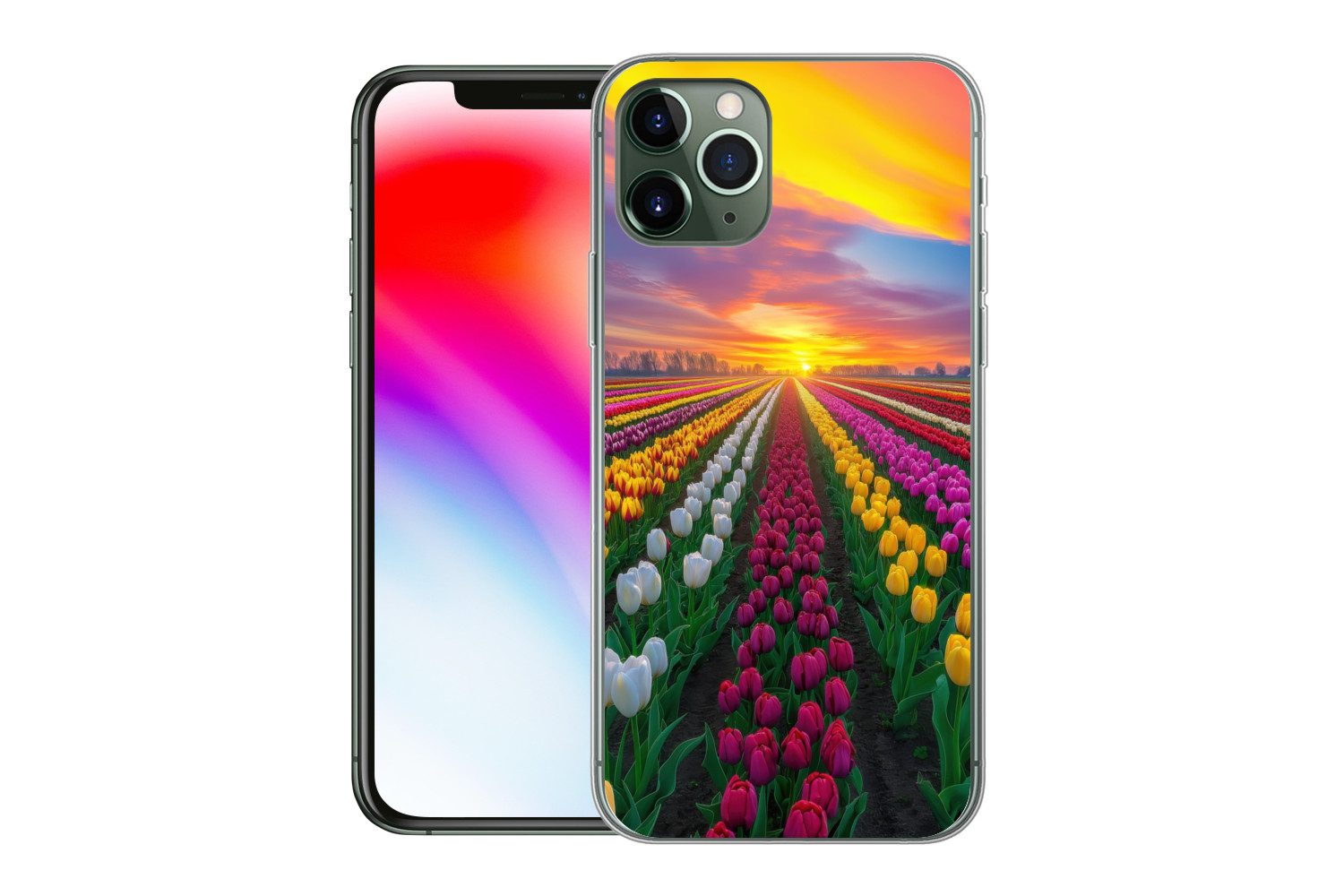 MuchoWow Handyhülle für Apple iPhone 11 Pro Tulpenfeld - Sonnenuntergang - Farbenfroh, Smartphone-Bumper, Print, Handy Schutzhülle Dünn