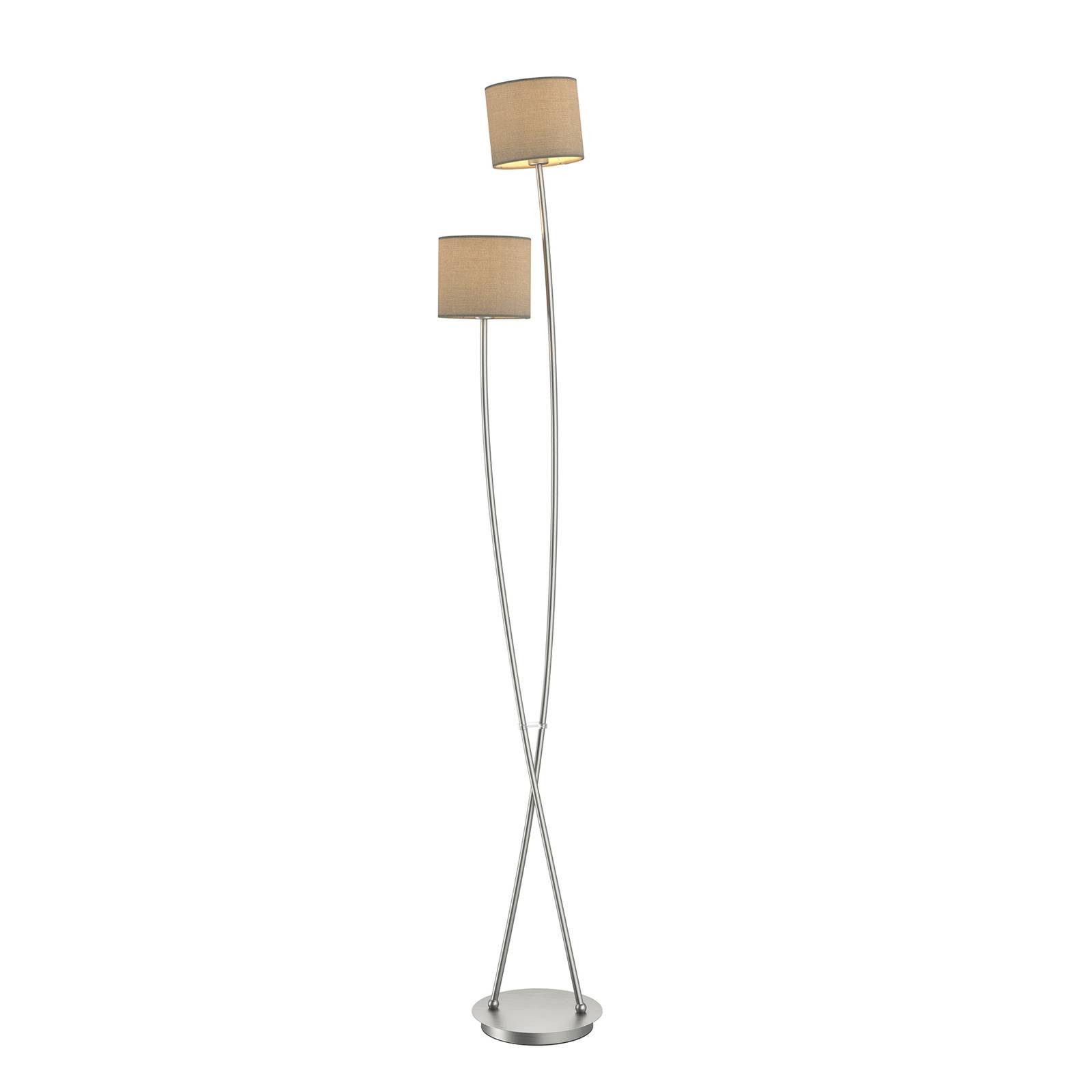 Lucande Stehlampe Juljana, Leuchtmittel nicht inklusive, Modern, Stoff, Metall, taupe, nickel satiniert, 2 flammig, E14, Textil