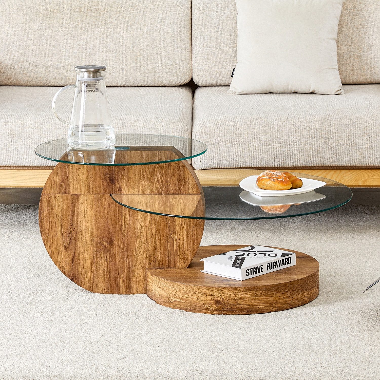 ANYSUN Couchtisch gehärteter Glas-Couchtisch, Wohnzimmertisch Modern (mehrschichtiges Design, Büro Beistelltisch), Beistelltisch Set Loft Design Wohnzimmertisch
