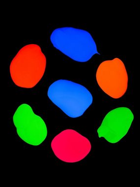 PSYWORK Bastelfarbe 7er-Pack 100ml Schwarzlicht Dispersionsfarben Neon Gemischt, UV-aktiv, leuchtet unter Schwarzlicht