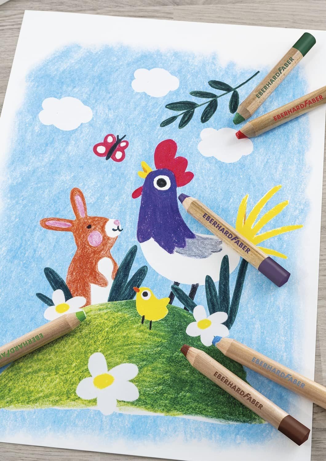 Eberhard Faber Buntstift Jumbo 3in1 mit Wachsmalstift, Aquarellstift und Buntstift, 6 Malstifte