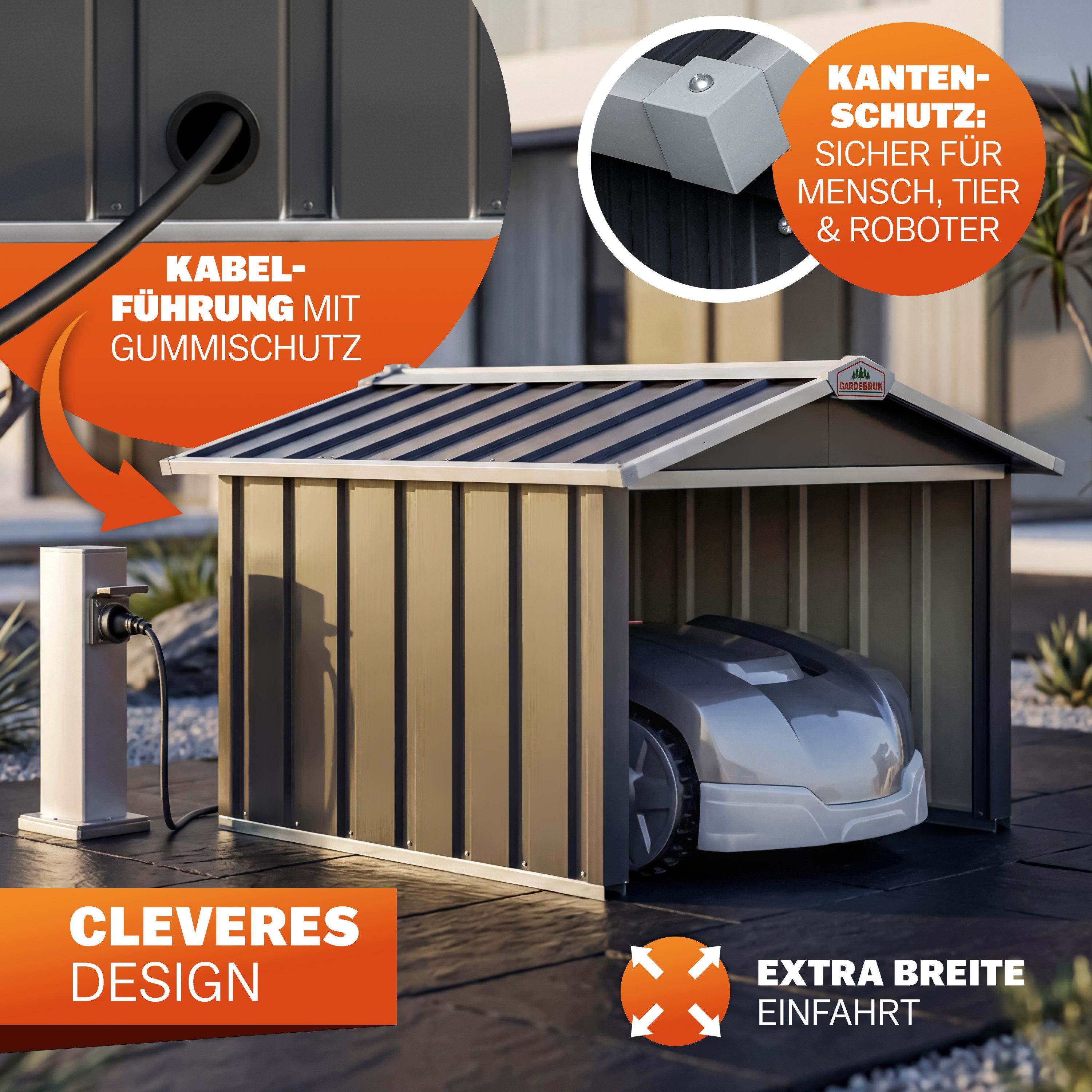 Gardebruk Mähroboter-Garage, Satteldach Metall 86x100x63cm 4x Erdanker Carport Garten Anthrazit