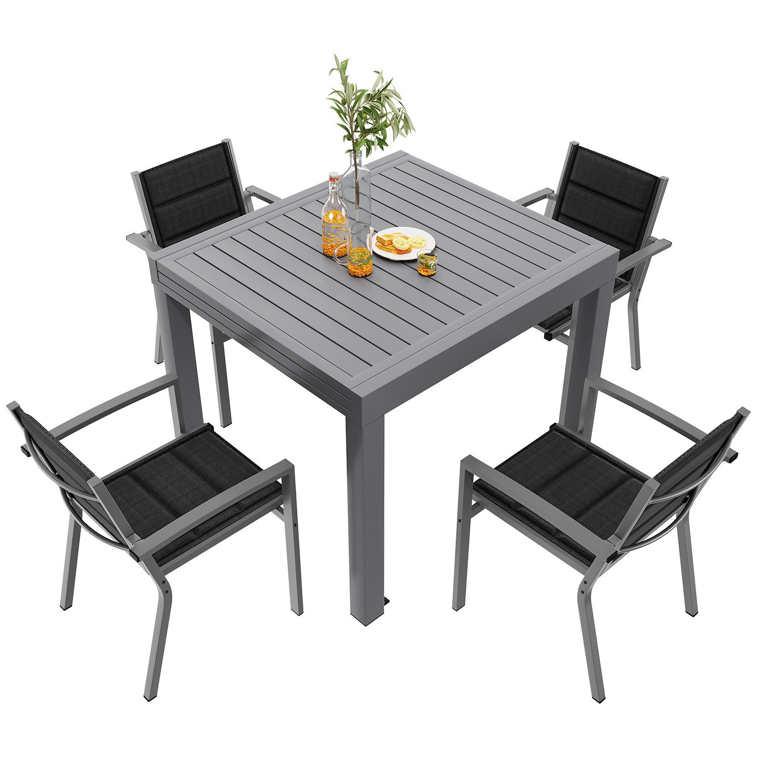 Furnicopia Gartenstuhl Stapelbar Gartenstühle Terrassenstühle mit Armlehnen, bis 160kg (4 St), Aluminiumgestell, Tecslin-Gewebe und schnell trocknende Polsterwa – Bild 2 von 4