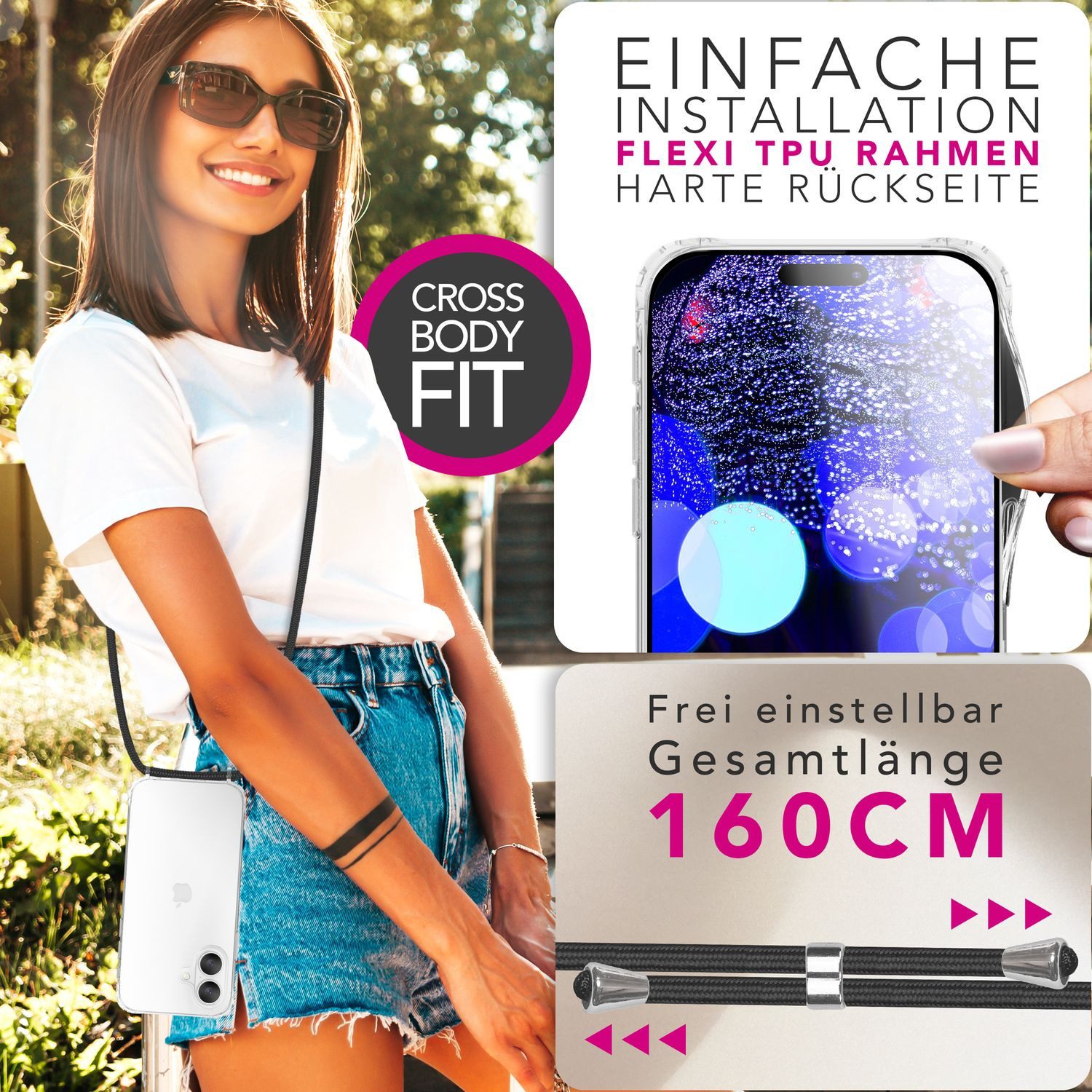 Nalia Smartphone-Hülle Apple iPhone 17 16 cm (6,3 Zoll), Klare Hülle mit Band zum Umhängen / 160cm Handy Kette Verstellbar – Bild 4 von 5