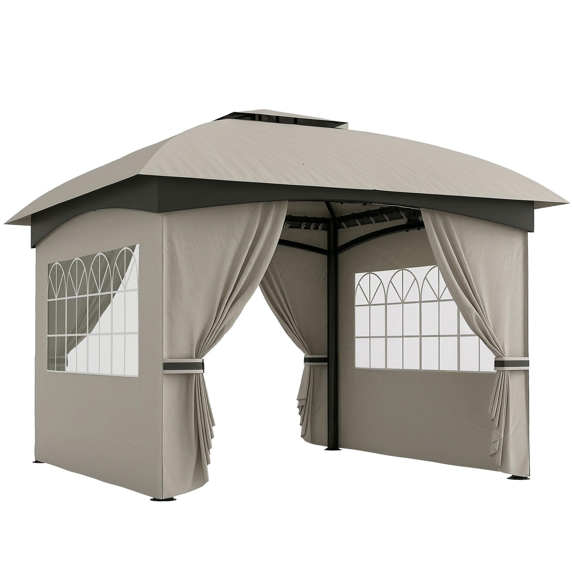 Tarp-Zelt 3.4x3.4m wasserabweisend Gartenpavillon mit 4 Seitenteilen, Doppeldach