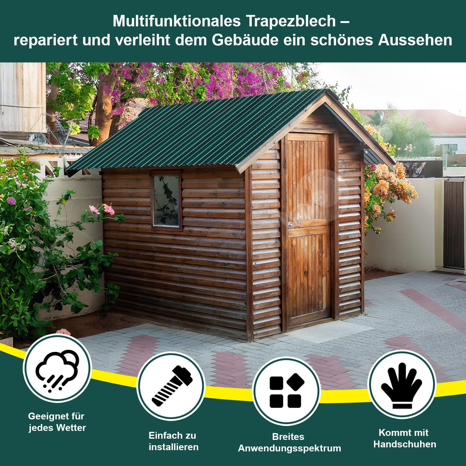 Clanmacy Trapezblech Trapezblech 24er Set Profilblech Trapezblech mit Handschuhe 14m², 129x46x0.25 mm (Set 24-St) UV-Schutz, Wasserfest, Wetterfest, Rostresistent, Korrosionsbeständig