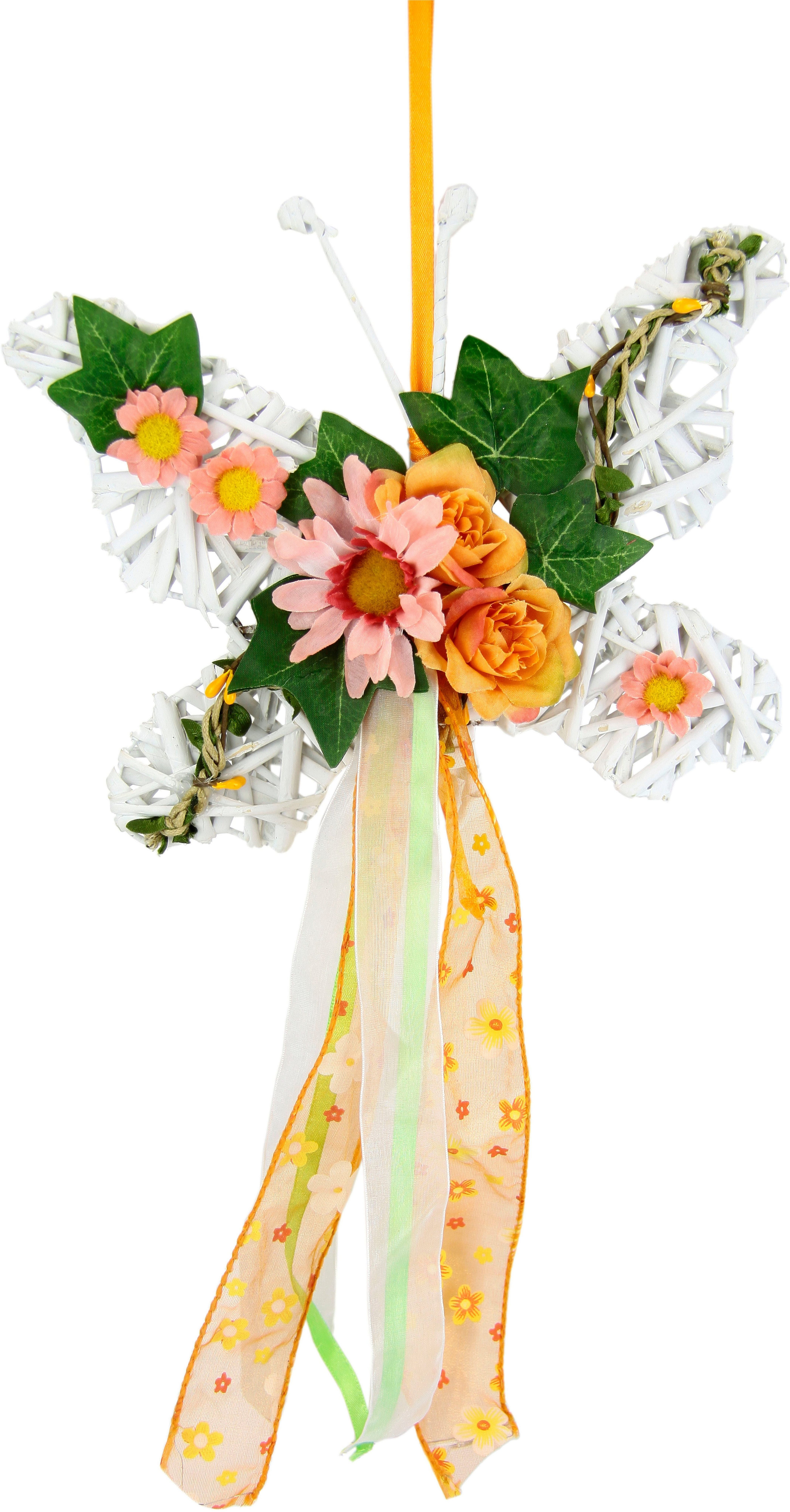 Kunstkranz Mit Schmetterling und Kunstblumen, Rosen, Blüten & Schleife zum  Hängen, I.GE.A., Höhe 20 cm, Wandkanz Kranz Kränze Wanddeko 3D Bild  Türschmuck