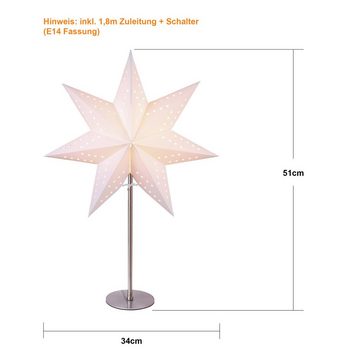 STAR TRADING LED Dekolicht Bobo, Star Trading Tischleuchte Bobo mit Papierstern, weiß, 34x51cm