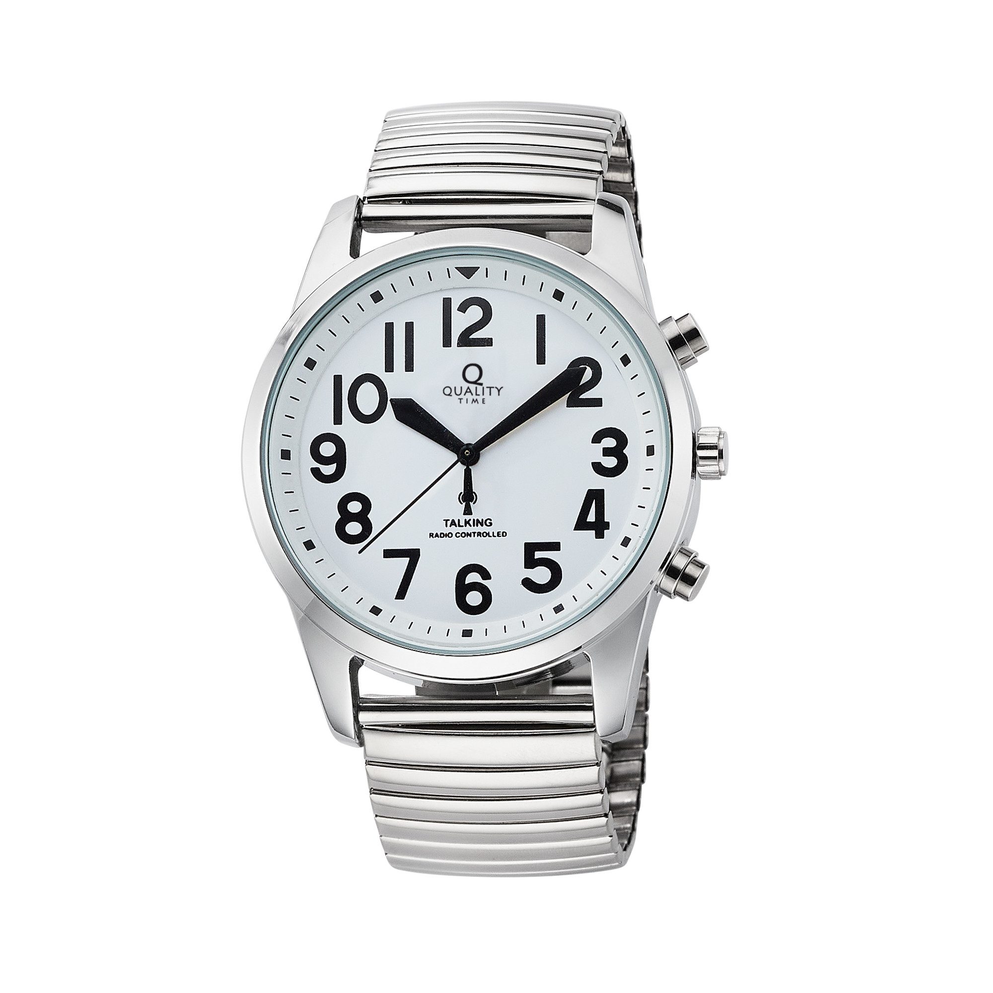 QUALITY TIME Funkuhr Talking Watch QGA-10760-61M, Quarzuhr, Armbanduhr, Herrenuhr, Edelstahlarmband, analog, Tag
