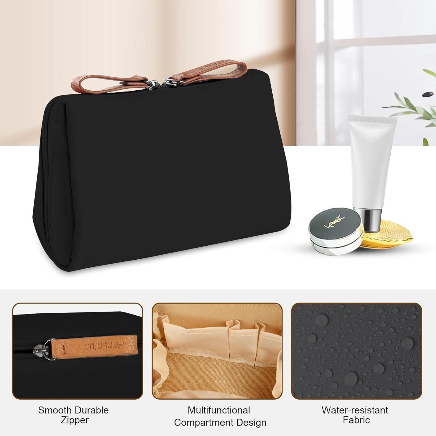 LuxusKollektion Kosmetiktasche Kleine Kosmetiktasche mit Trennwand in Schwarz