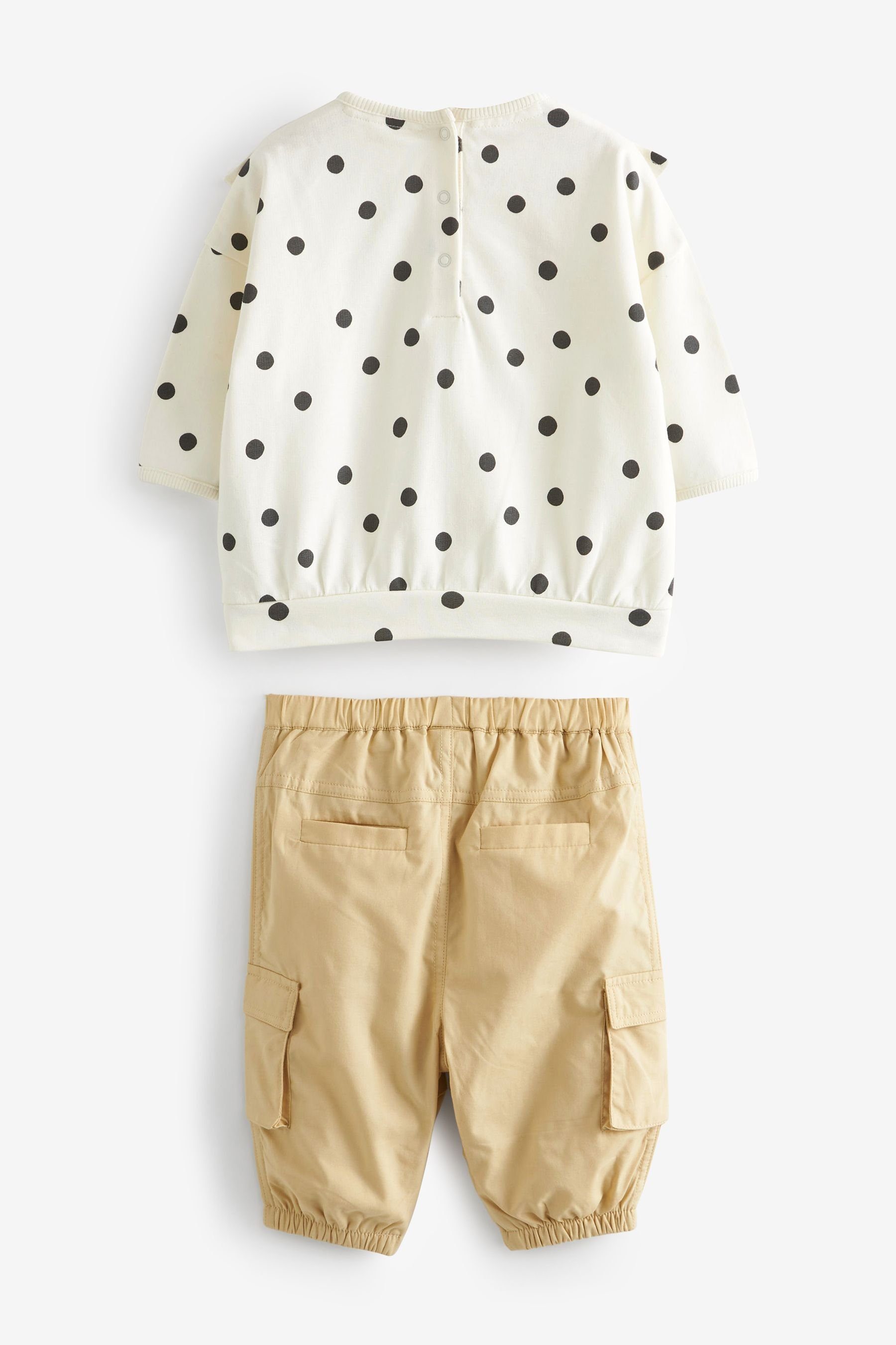 Leggings Cargo Babyset Polkadot Shirt (2-tlg) 2-teiliges Sweatshirt Black/ Leggings mit und & Next White/Tan