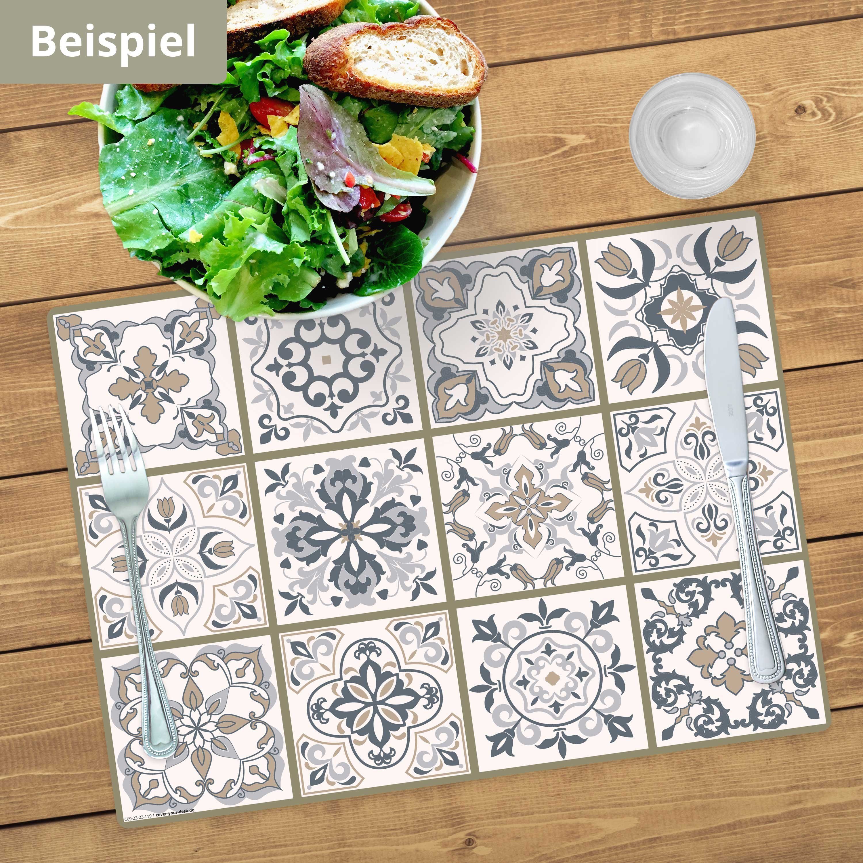 Tischsetmacher Platzset Tischset,  Platzset abwaschbar - Fliesenmuster grau-beige, (aus erstklassigem Vinyl, 4-St., 44 x 32 cm / beige), Made in Germany