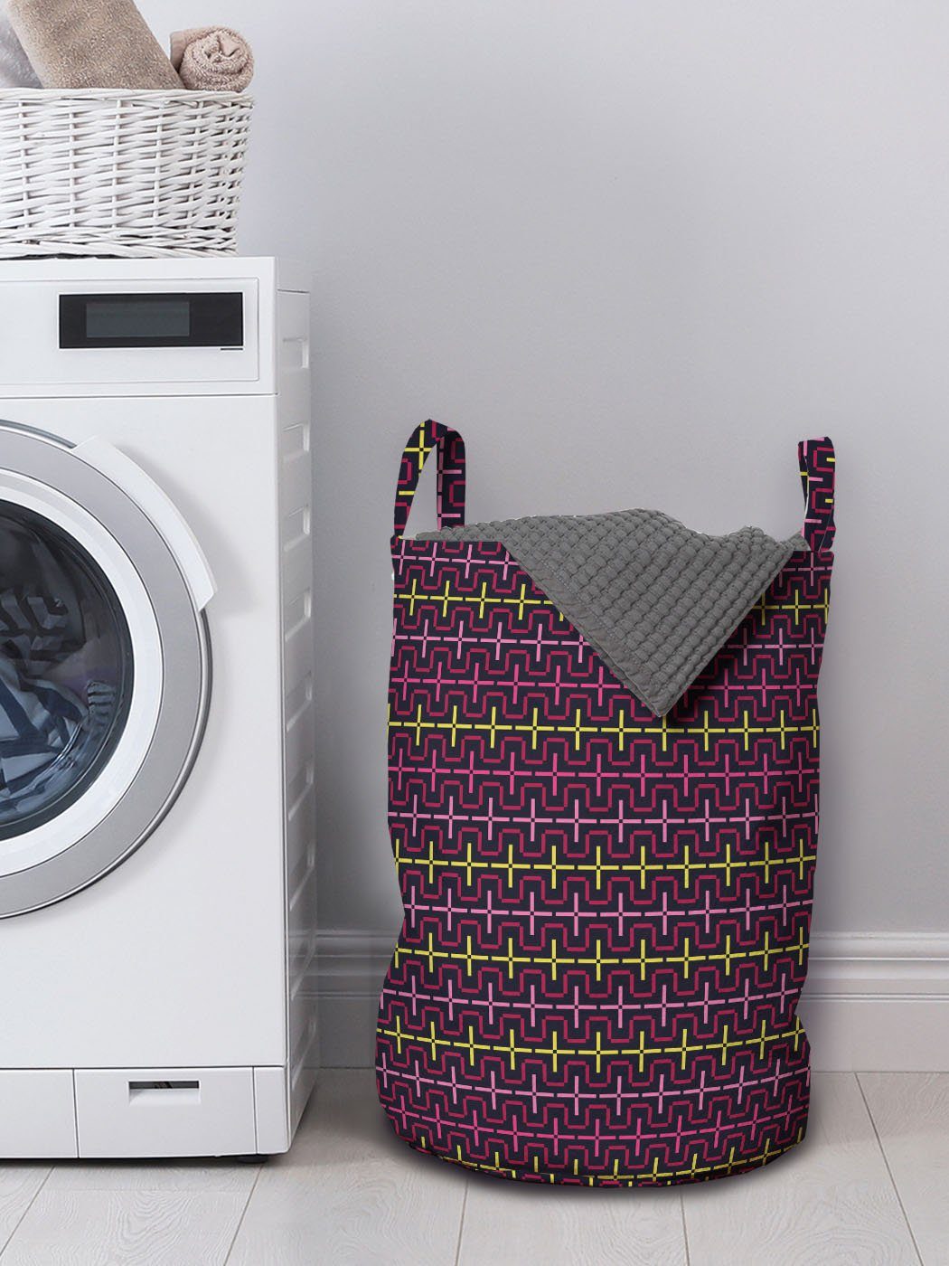 Abakuhaus Wäschesäckchen Wäschekorb mit Kordelzugverschluss Griffen für Waschsalons, Streifen Abstrakt Digital-bunte